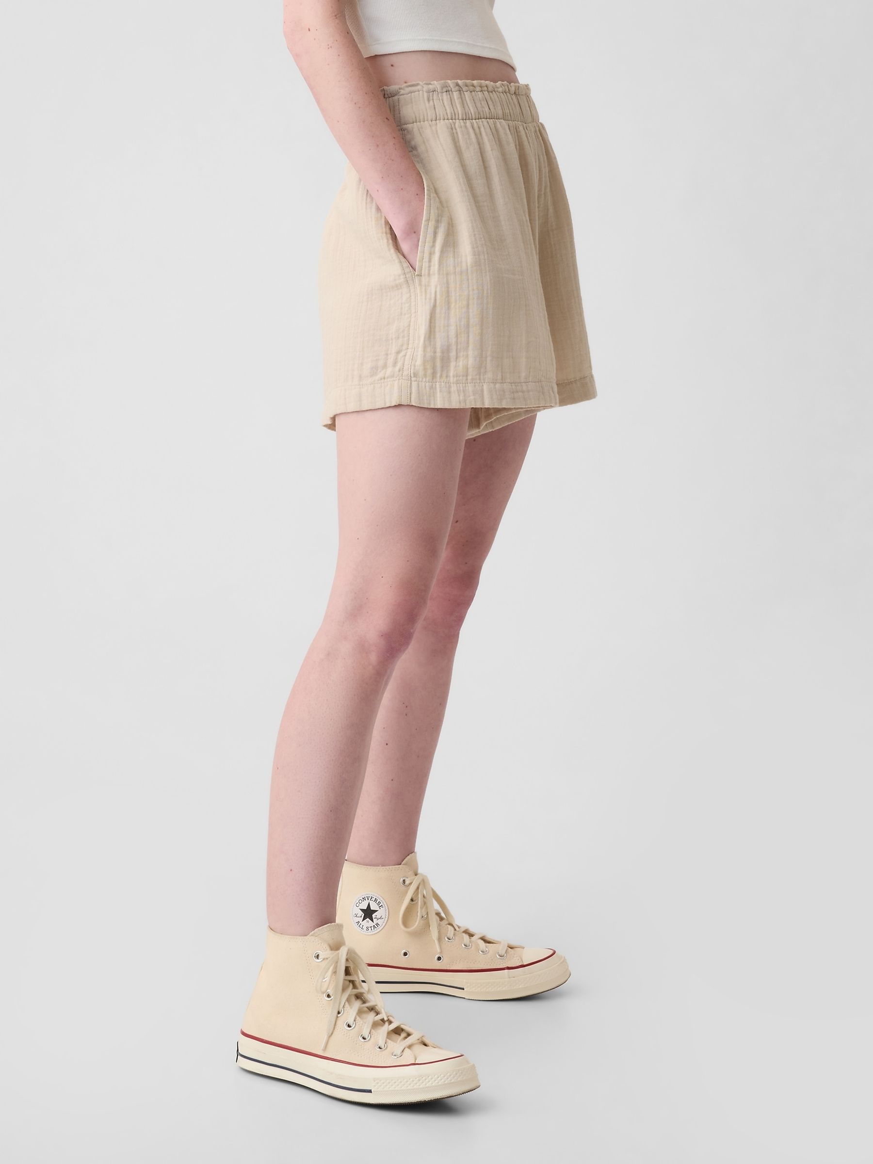 Beige Crinkle Cotton Pull On Short - Image 4 of 6