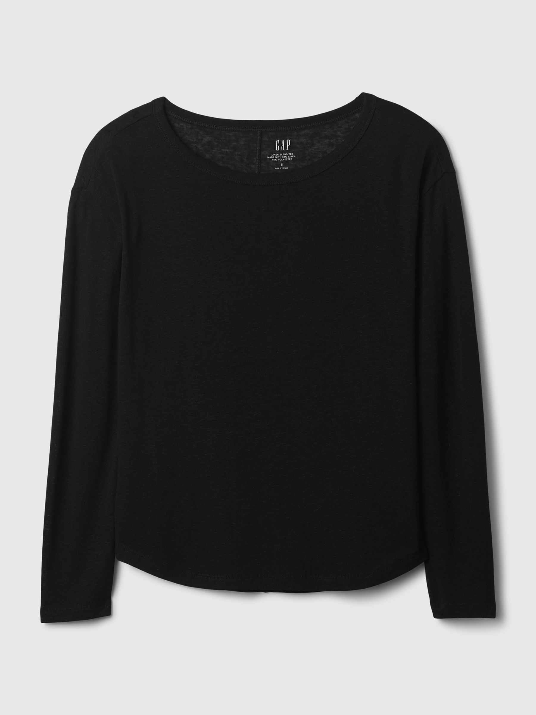 Black Linen Blend Long Sleeve Boatneck T-Shirt - Image 4 of 4