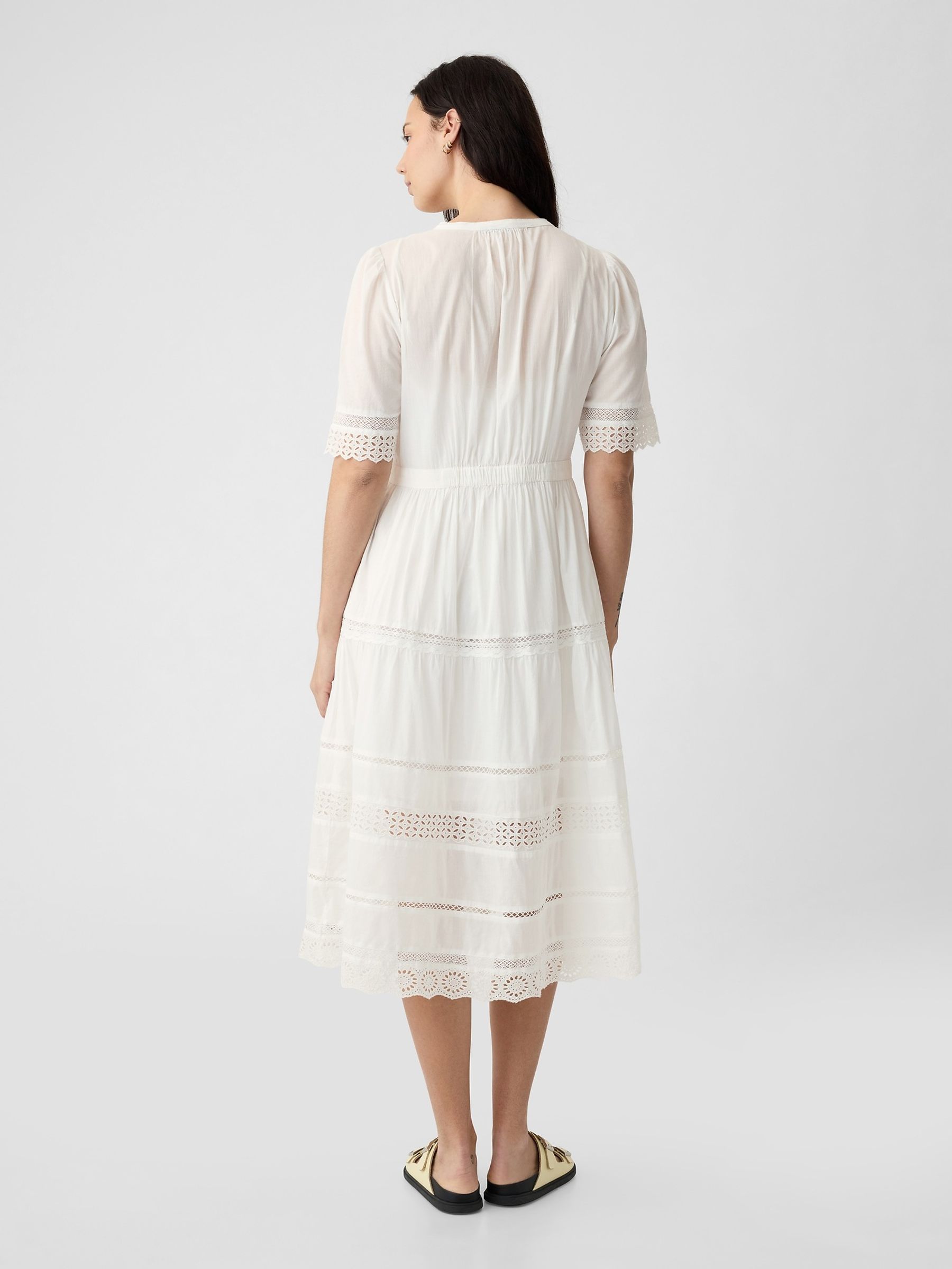 White Cotton Lace Midi Dress - Image 2 of 5