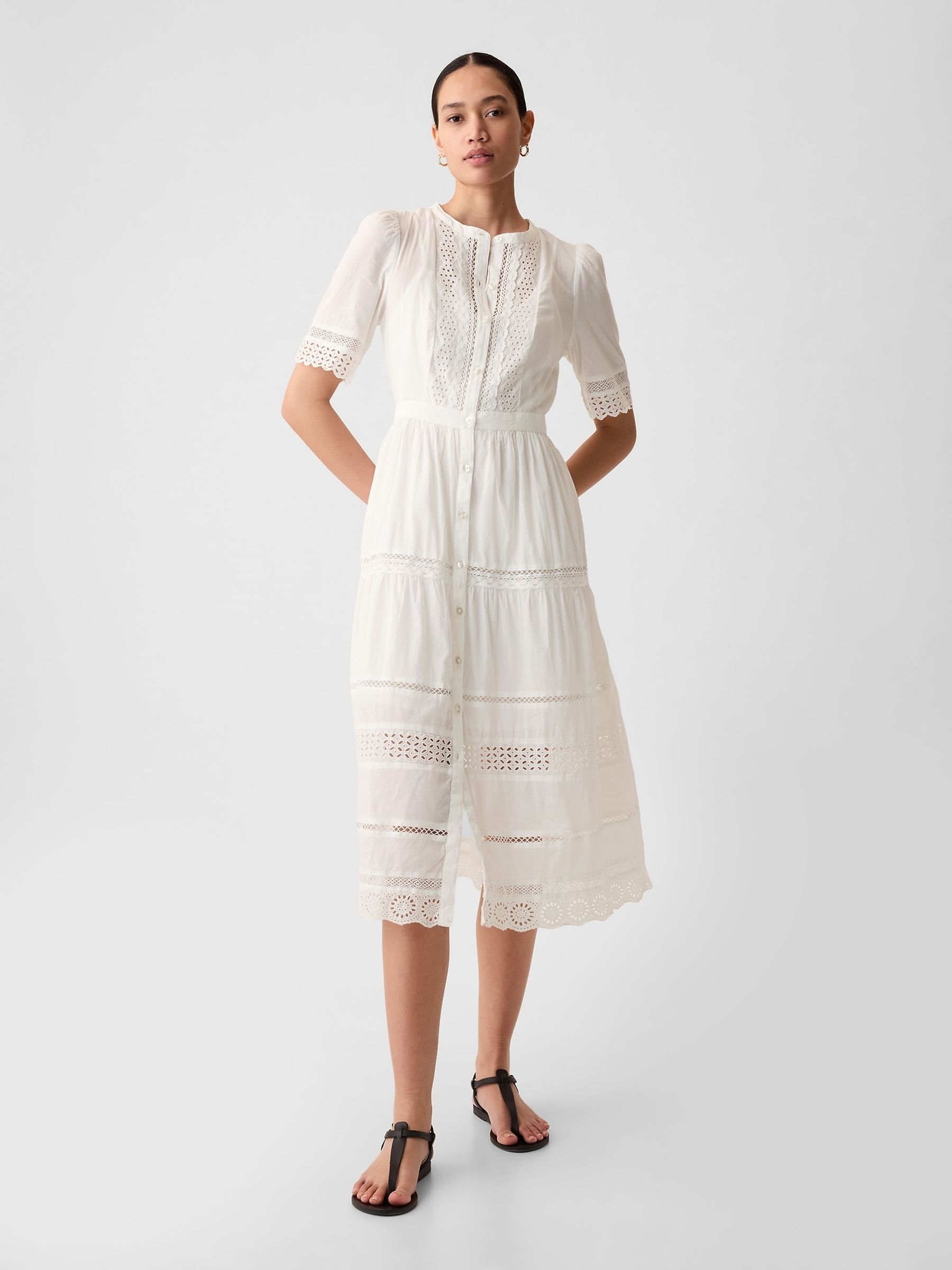 White Cotton Lace Midi Dress - Image 3 of 5