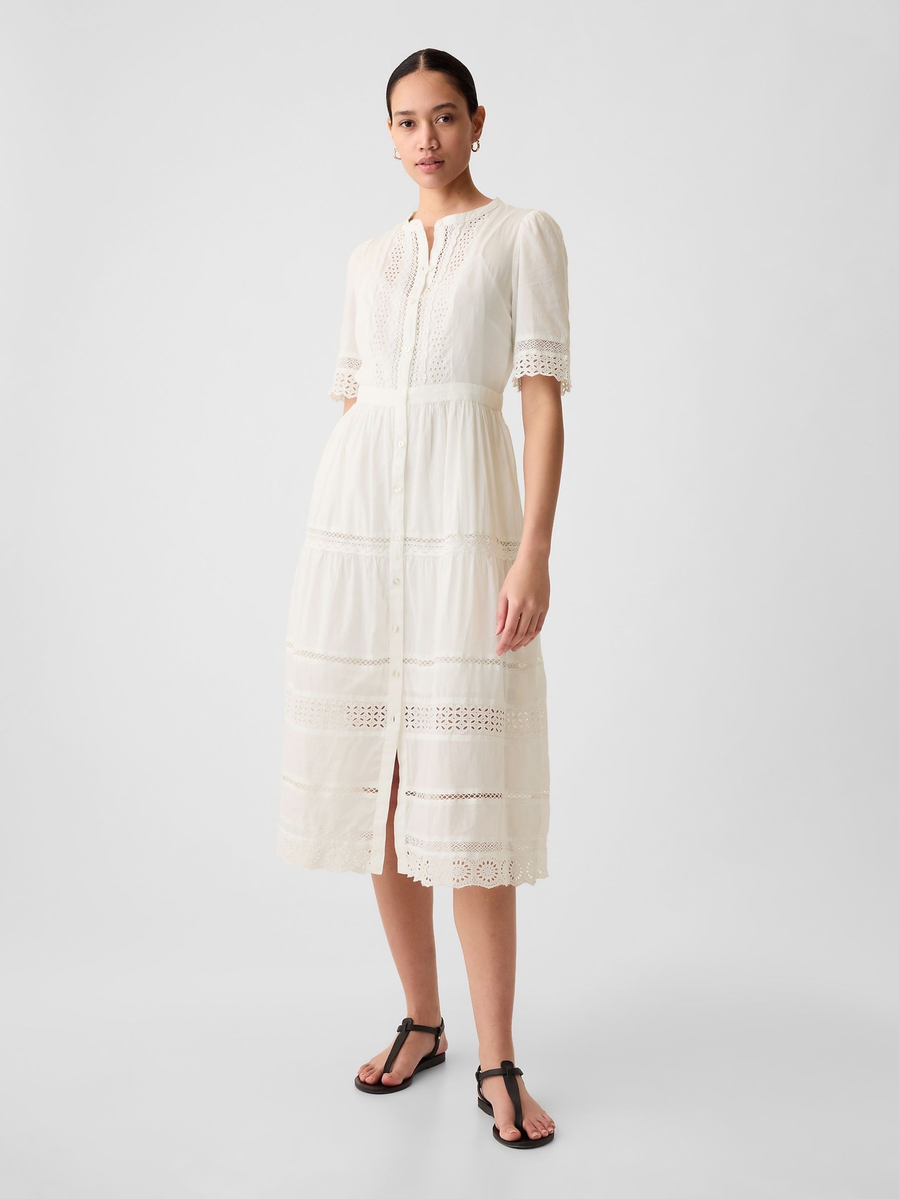 White Cotton Lace Midi Dress - Image 4 of 5