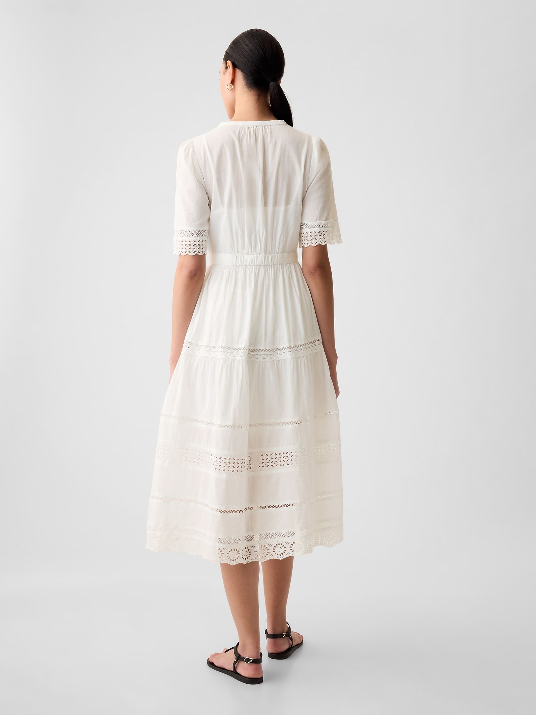 White Cotton Lace Midi Dress - Image 5 of 5
