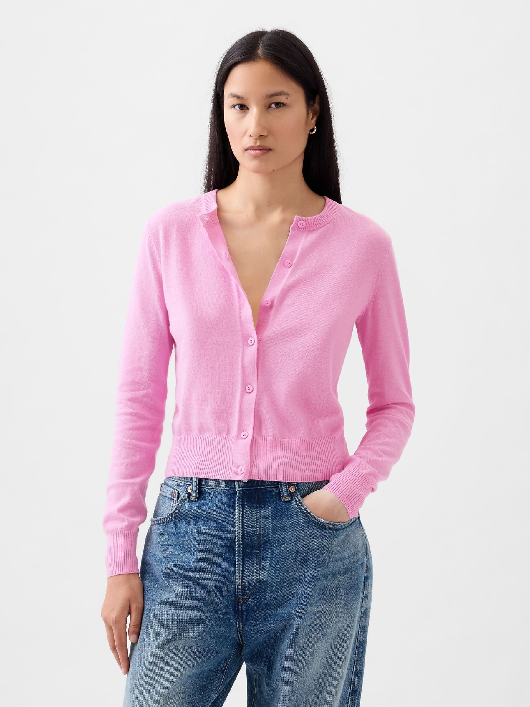 Pink Lightweight CashSoft Crew Neck Cardigan - Image 1 of 1