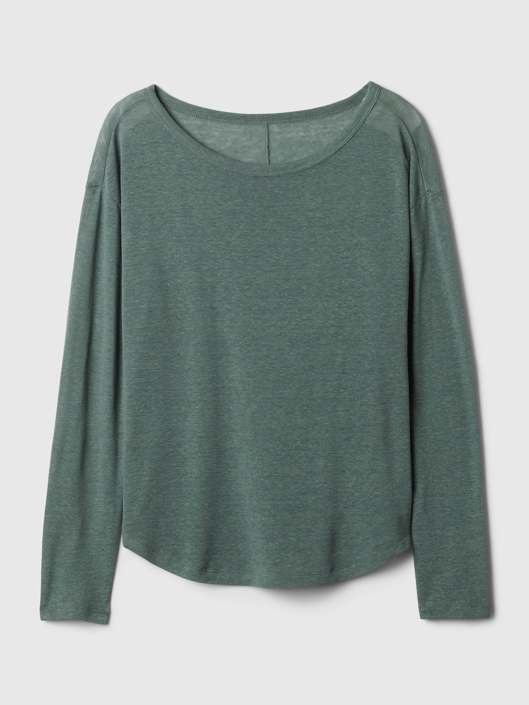 Green Linen Blend Long Sleeve Boatneck T-Shirt - Image 5 of 5