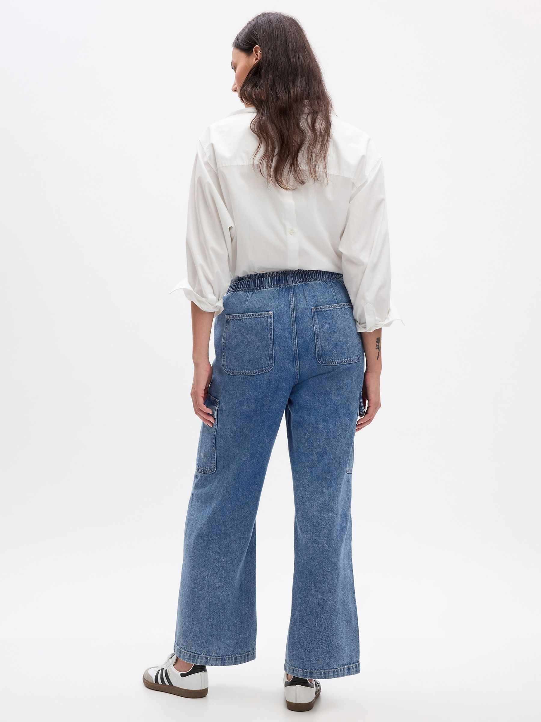 Mid Blue Cargo High Waisted Pull On Jeans - Image 2 of 5