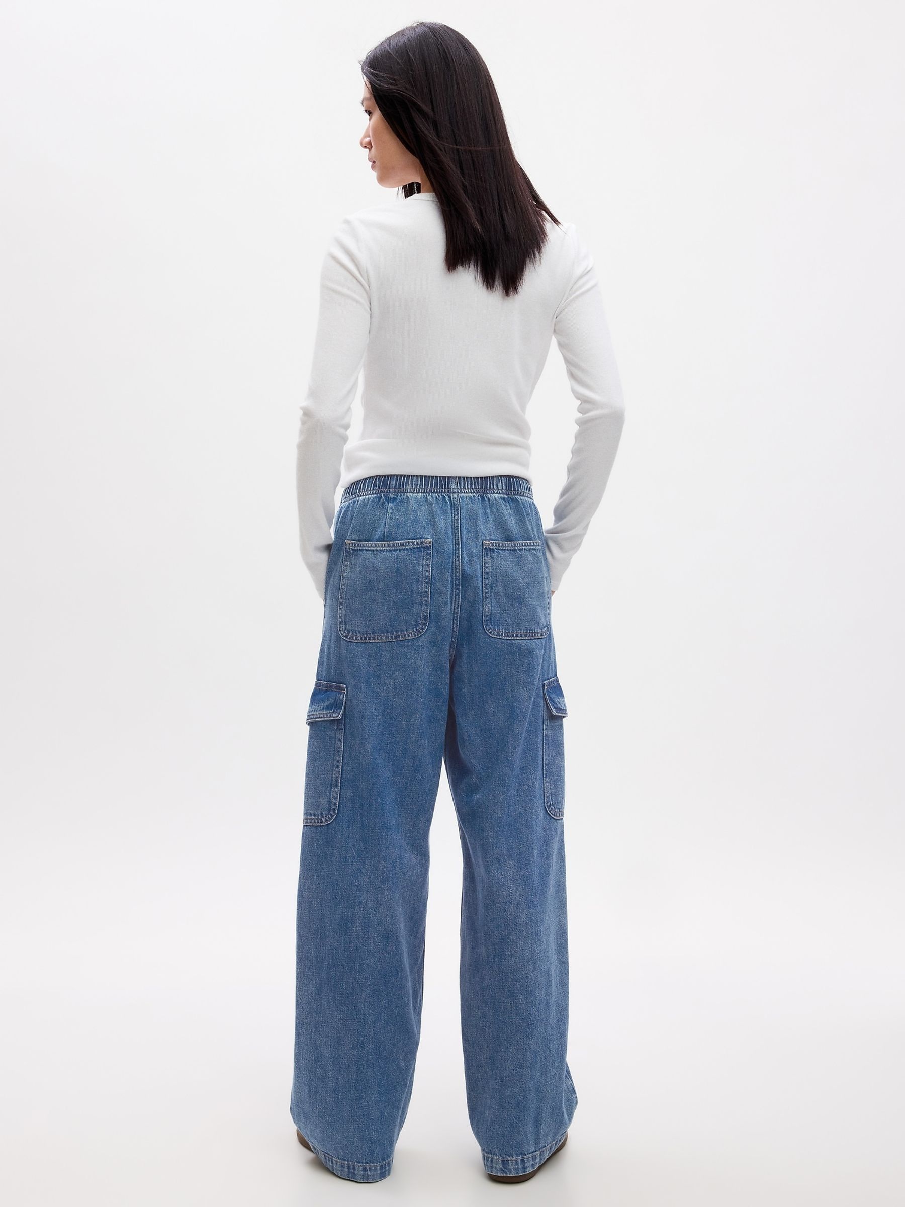 Mid Blue Cargo High Waisted Pull On Jeans - Image 4 of 5