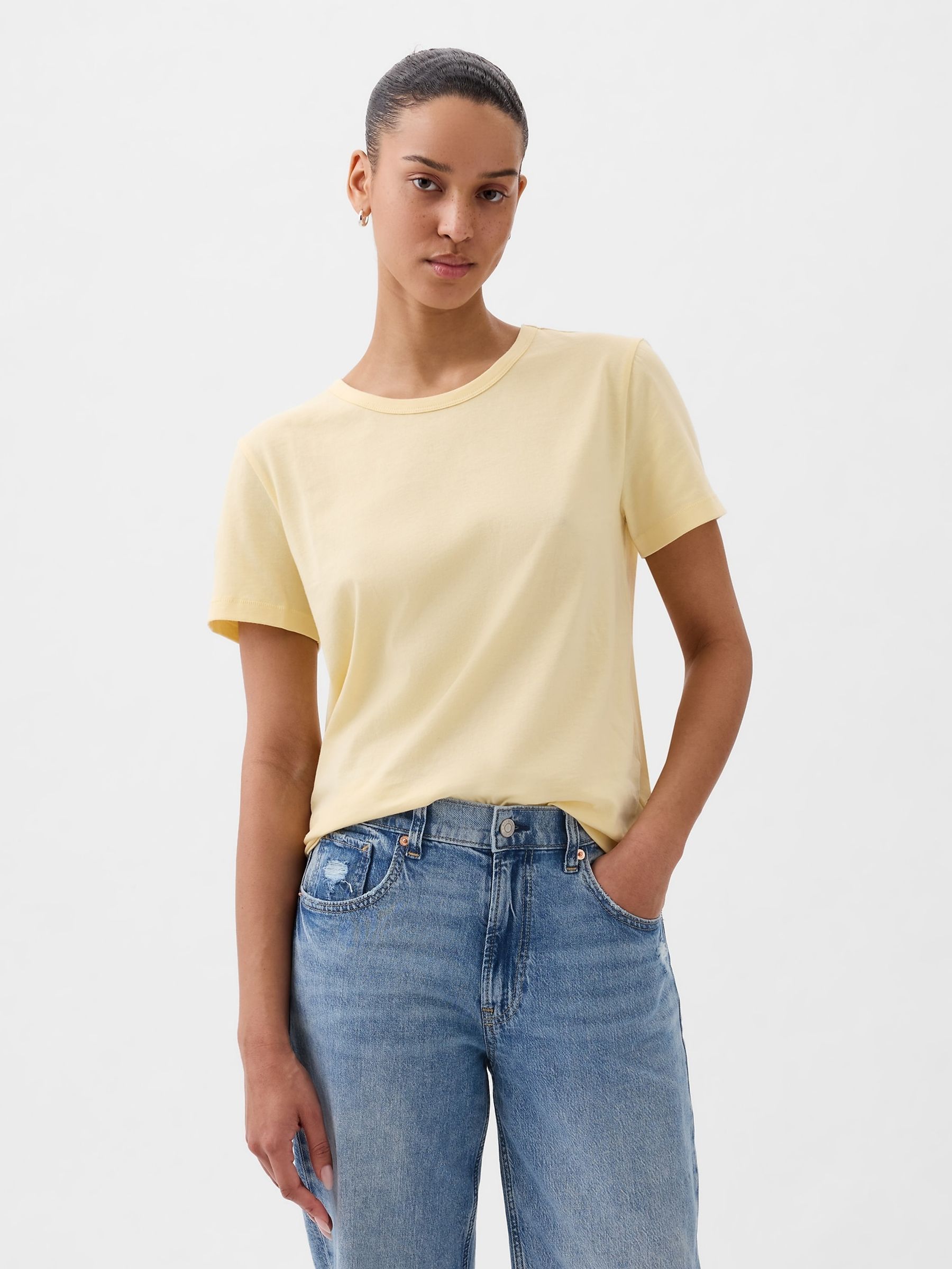 Yellow Organic Cotton Vintage Crew Neck T-Shirt - Image 1 of 4