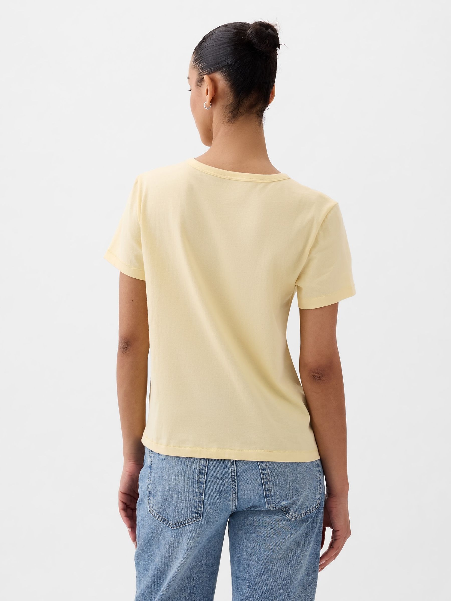 Yellow Organic Cotton Vintage Crew Neck T-Shirt - Image 2 of 4
