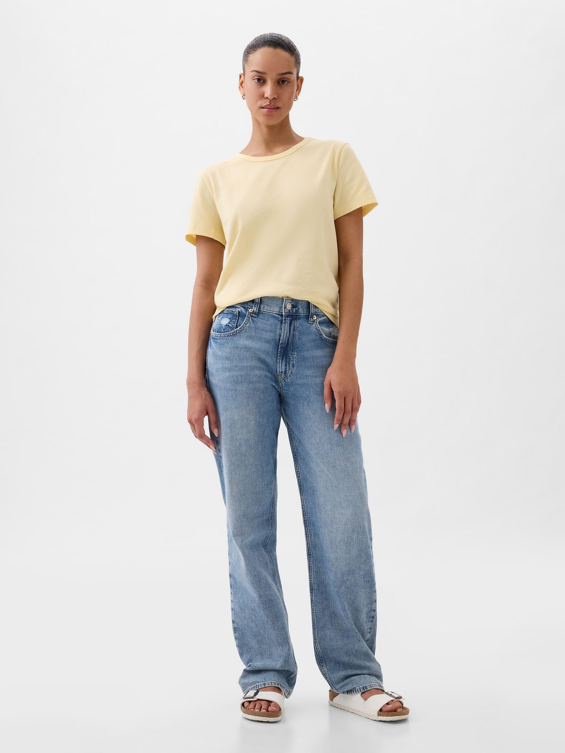 Yellow Organic Cotton Vintage Crew Neck T-Shirt - Image 3 of 4