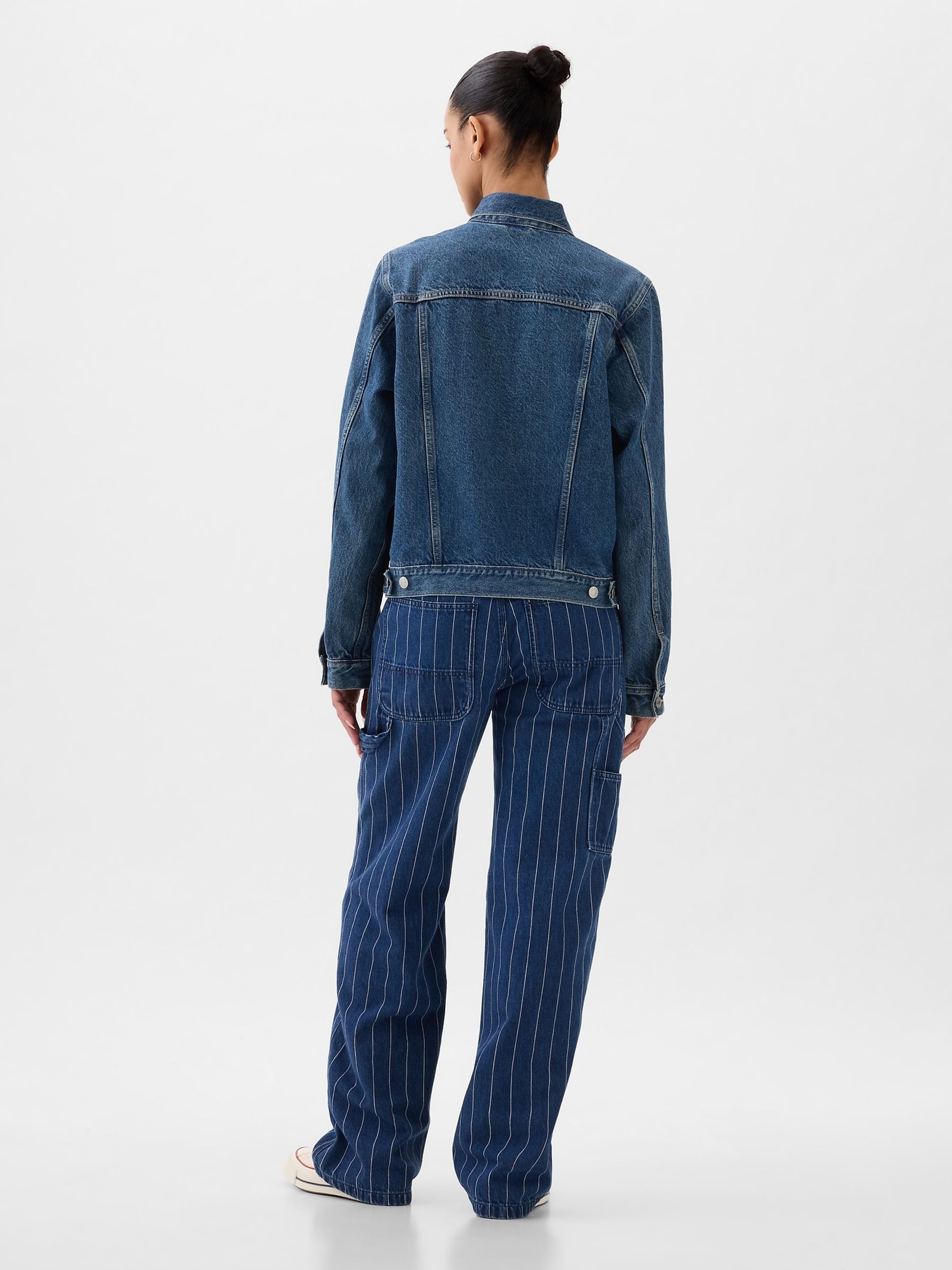 Blue Indigo 90s Loose Mid Rise Pinstripe Carpenter Jeans - Image 2 of 6