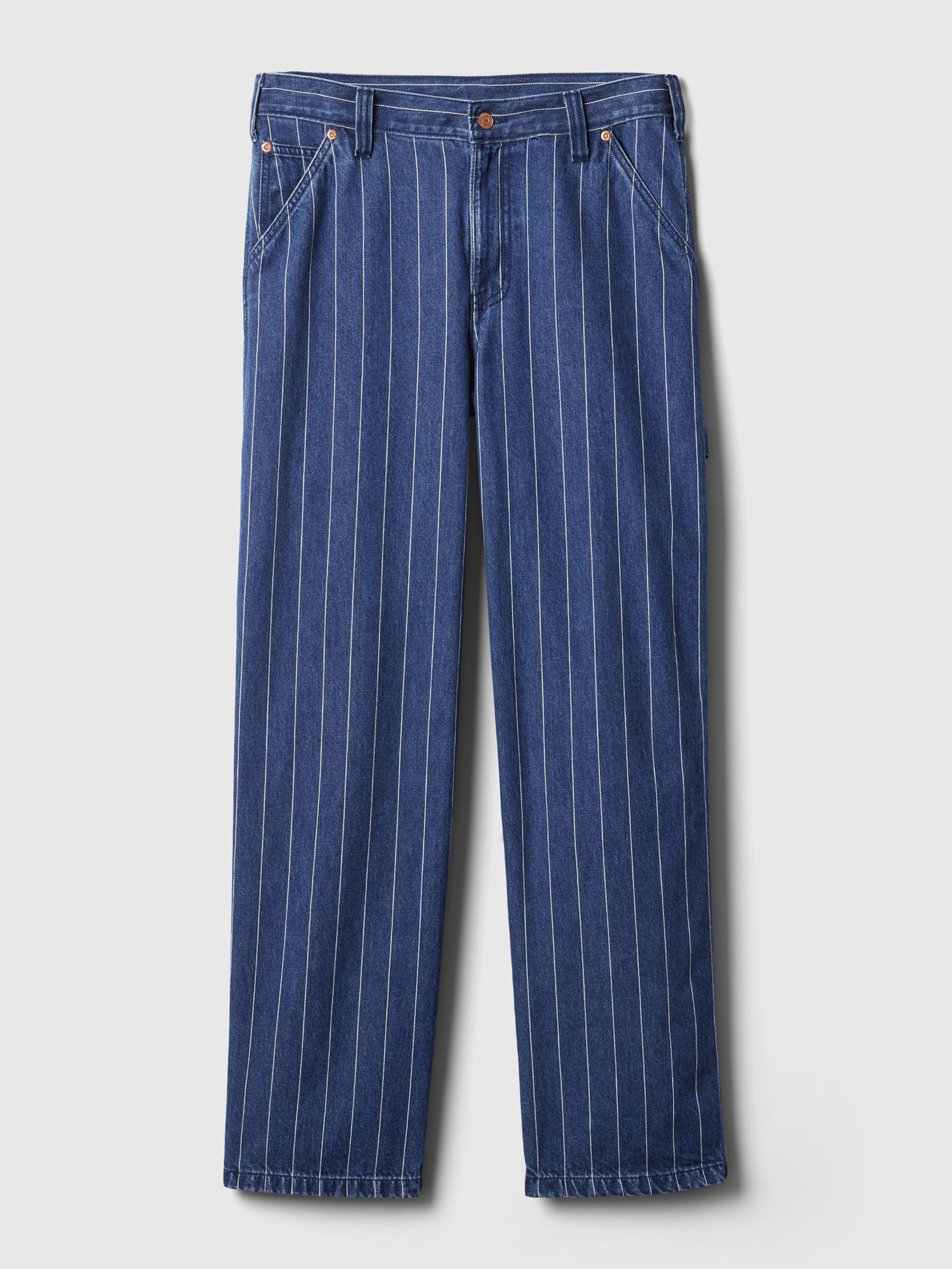 Blue Indigo 90s Loose Mid Rise Pinstripe Carpenter Jeans - Image 4 of 6