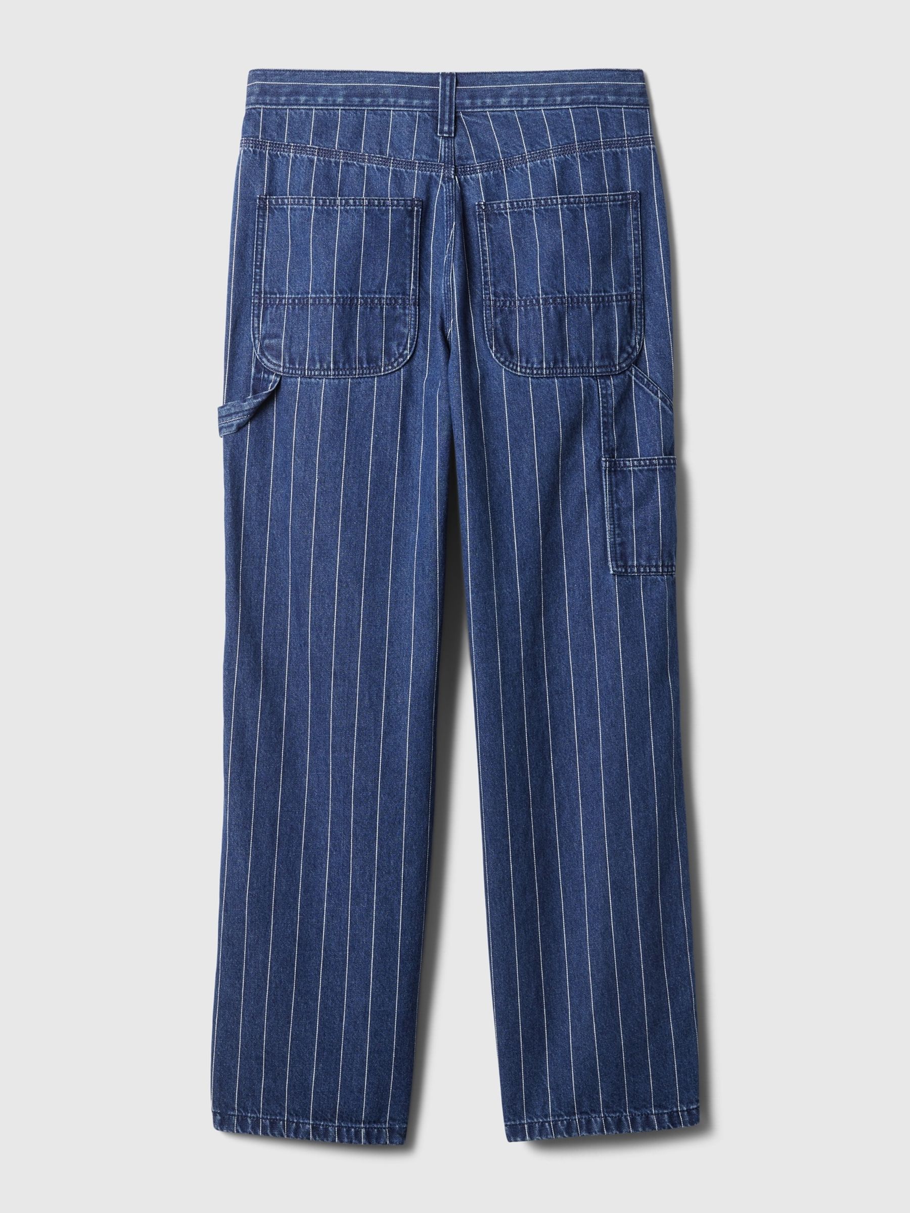 Blue Indigo 90s Loose Mid Rise Pinstripe Carpenter Jeans - Image 5 of 6