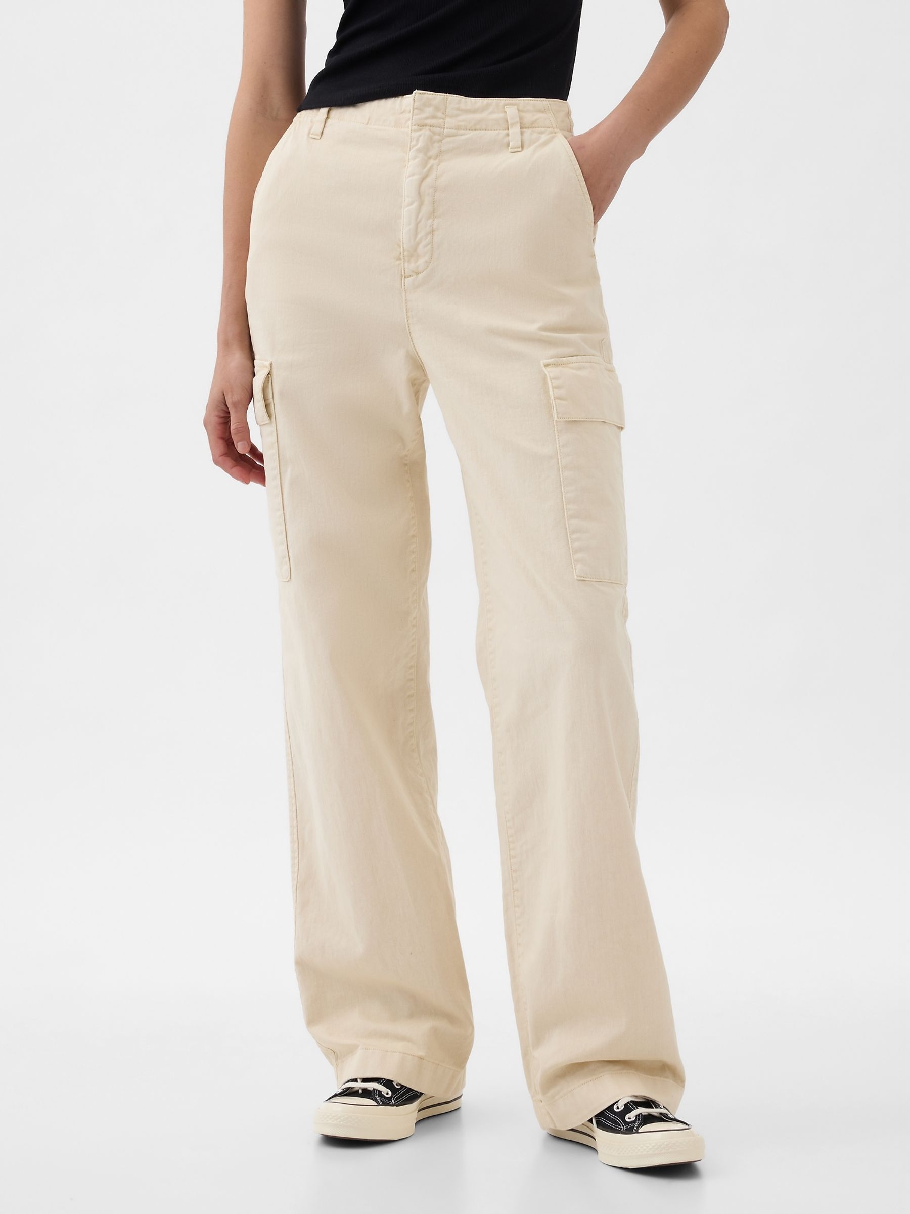 Cream Loose Cotton Chino Cargo Trousers - Image 1 of 1