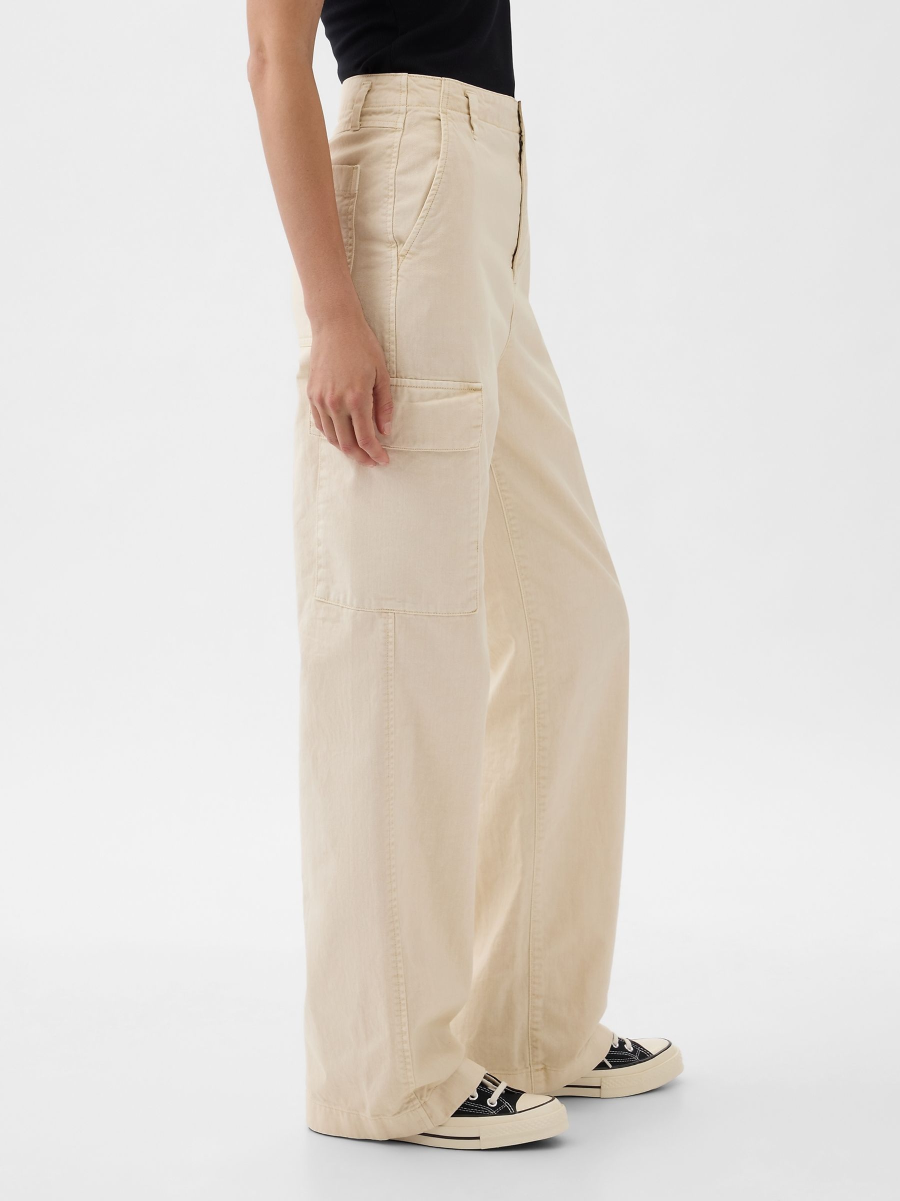 Cream Loose Cotton Chino Cargo Trousers - Image 3 of 5