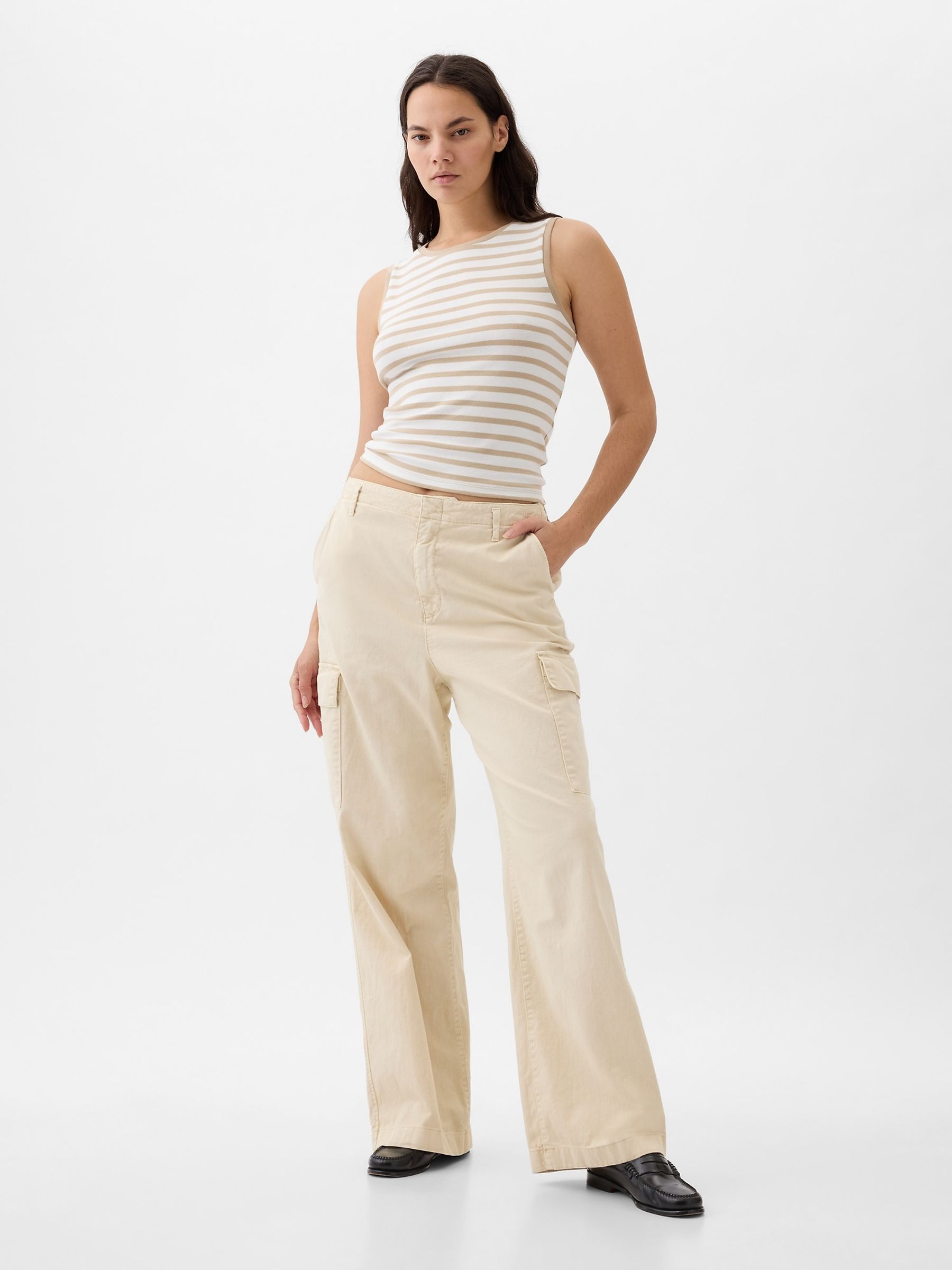 Cream Loose Cotton Chino Cargo Trousers - Image 5 of 5