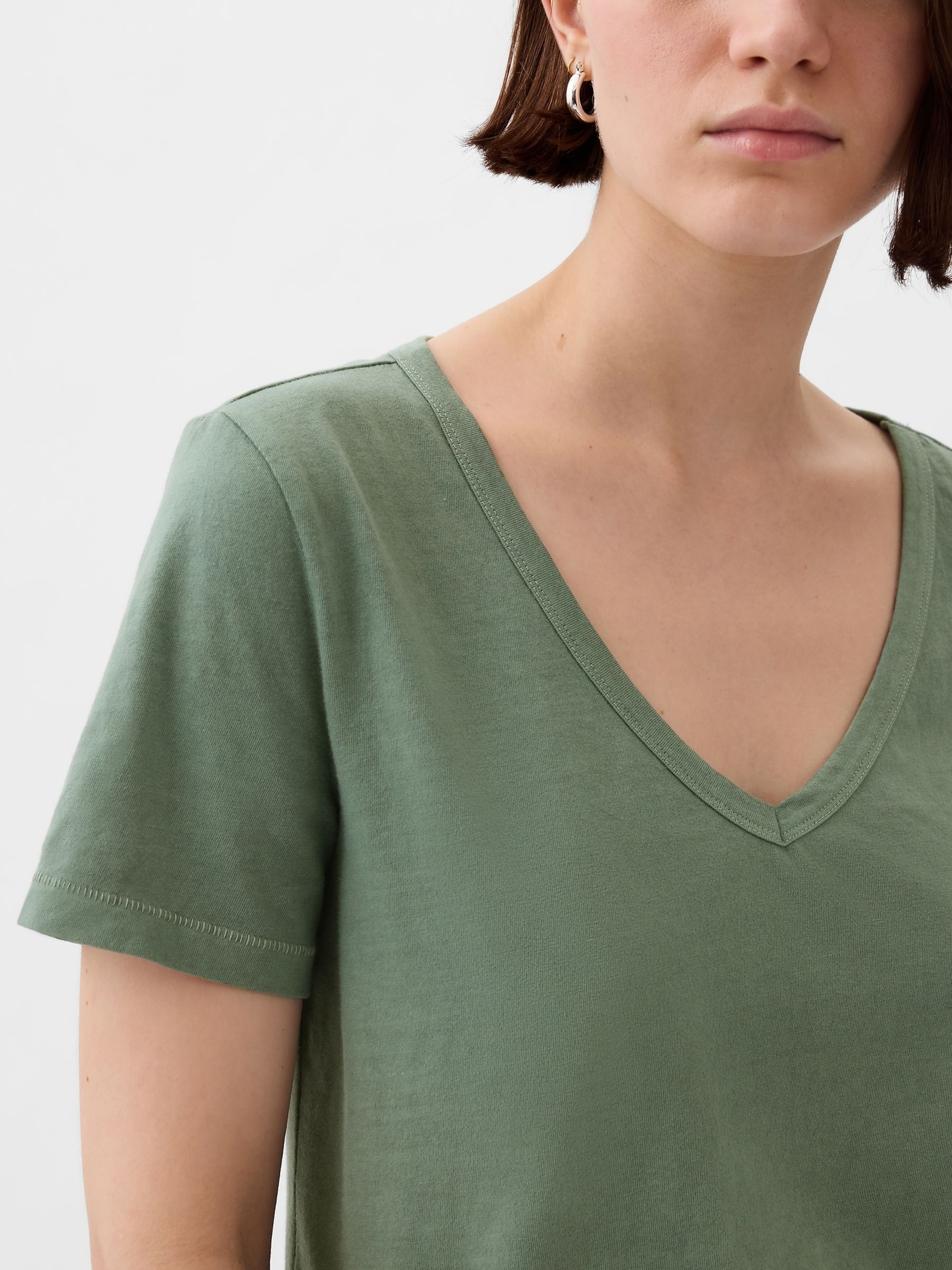 Green Organic Cotton Vintage V Neck Short Sleeve T-Shirt - Image 4 of 5