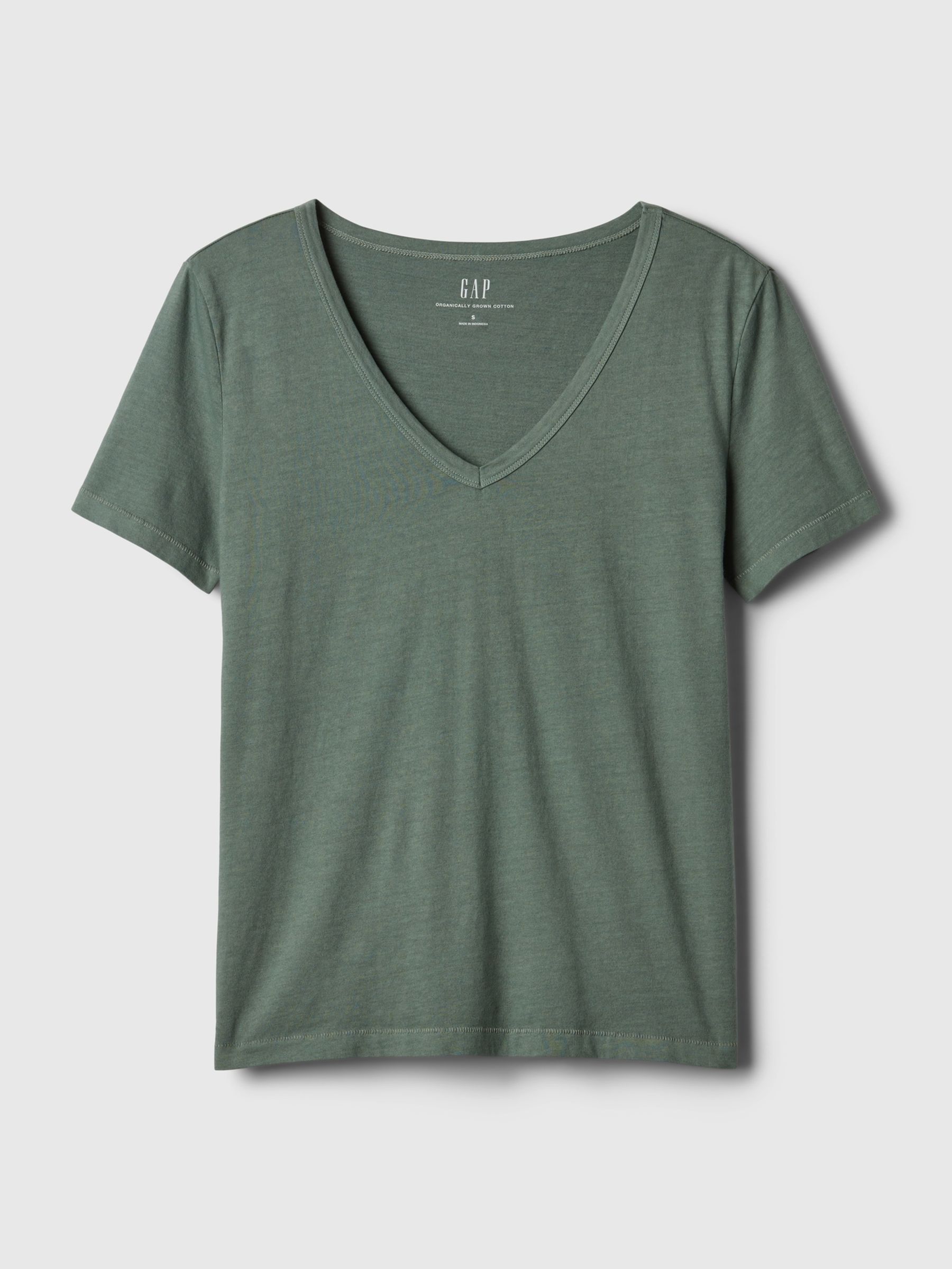 Green Organic Cotton Vintage V Neck Short Sleeve T-Shirt - Image 5 of 5