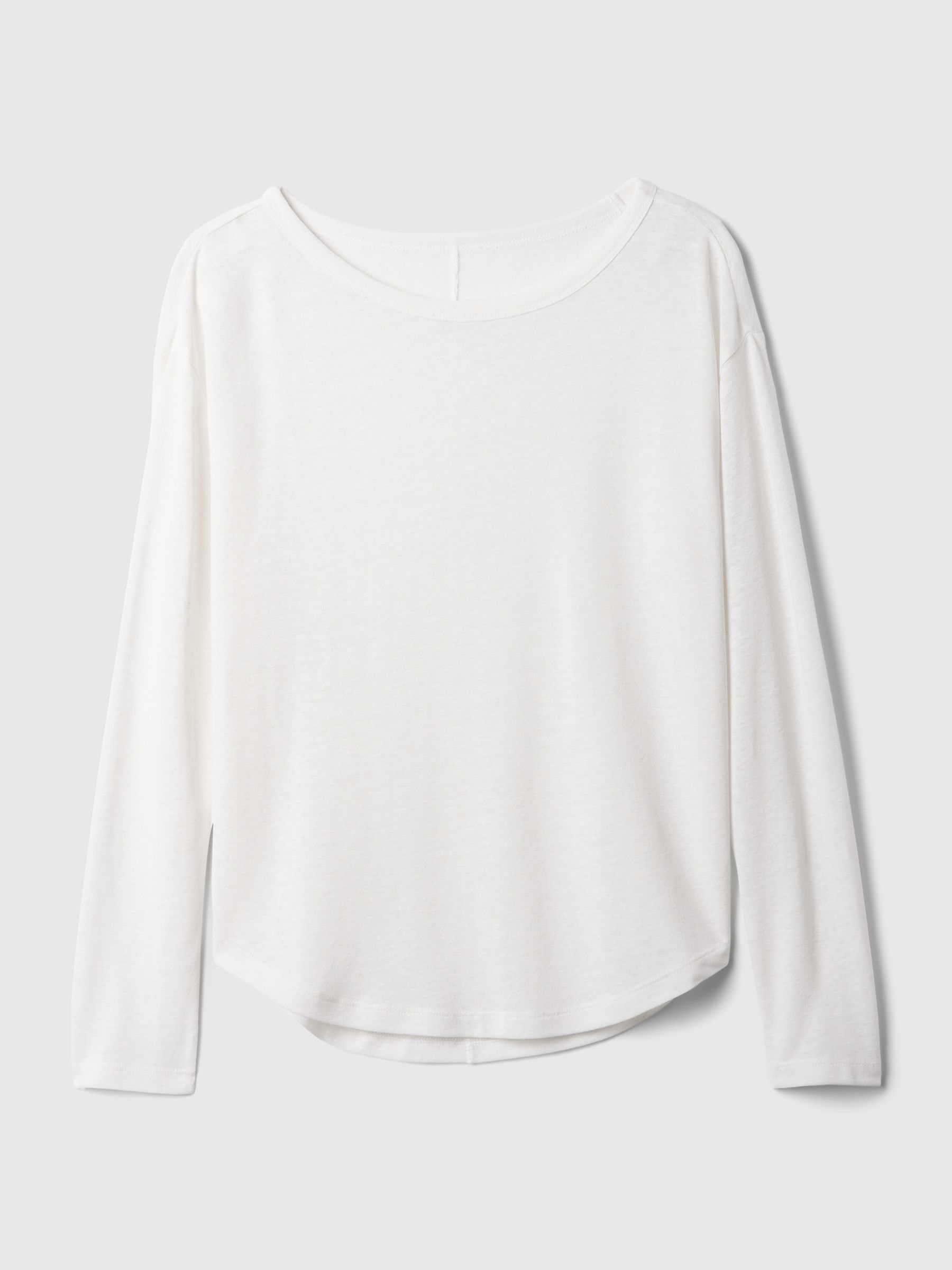 Cream Linen Blend Long Sleeve Boatneck T-Shirt - Image 4 of 4