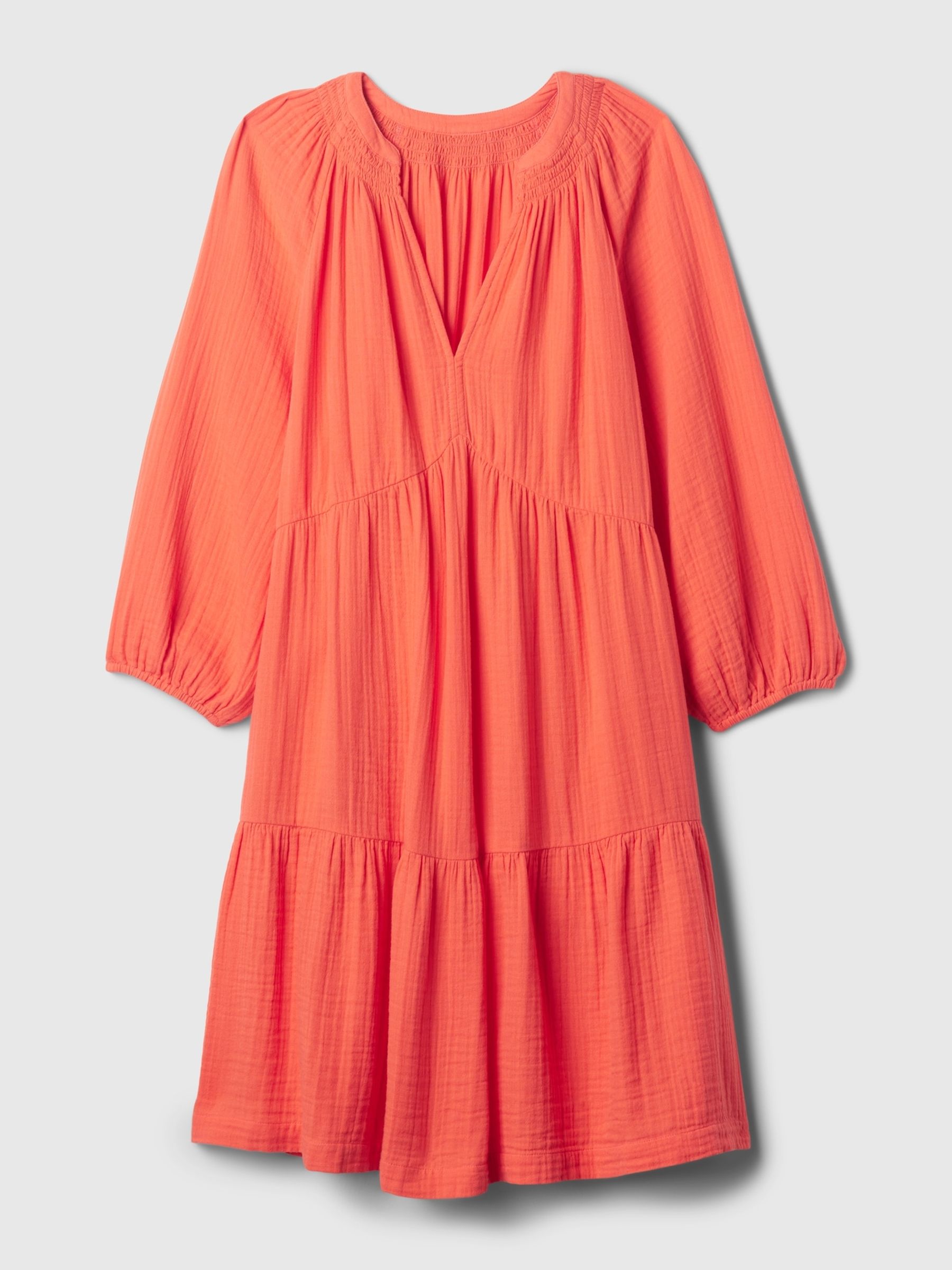 Orange Crinkle Cotton 3/4 Sleeve Tiered Mini Dress - Image 6 of 6