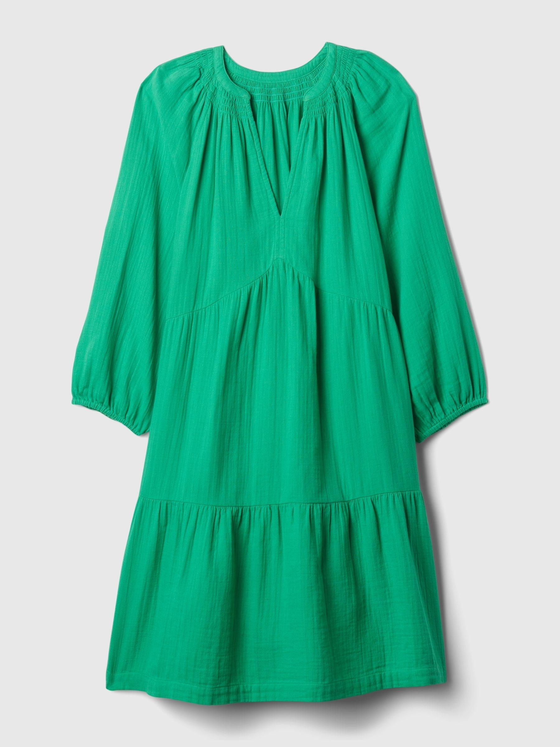 Green Crinkle Cotton 3/4 Sleeve Tiered Mini Dress - Image 6 of 6