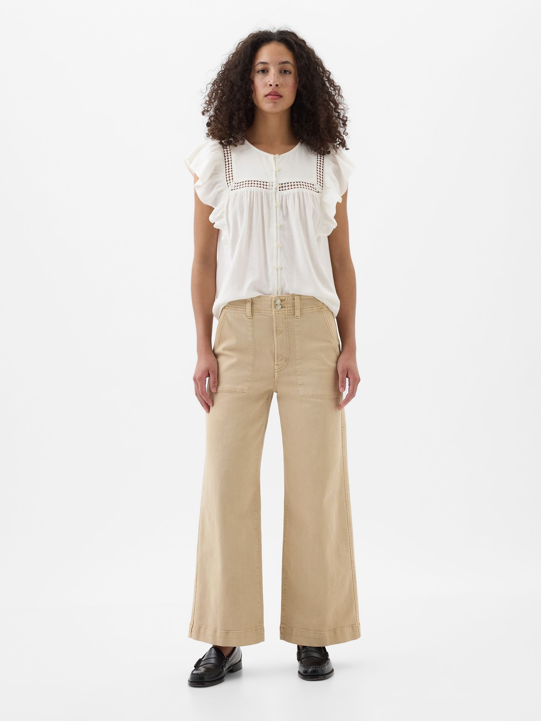 Beige High Waist Wide Leg Cropped Jeans - Image 3 of 7
