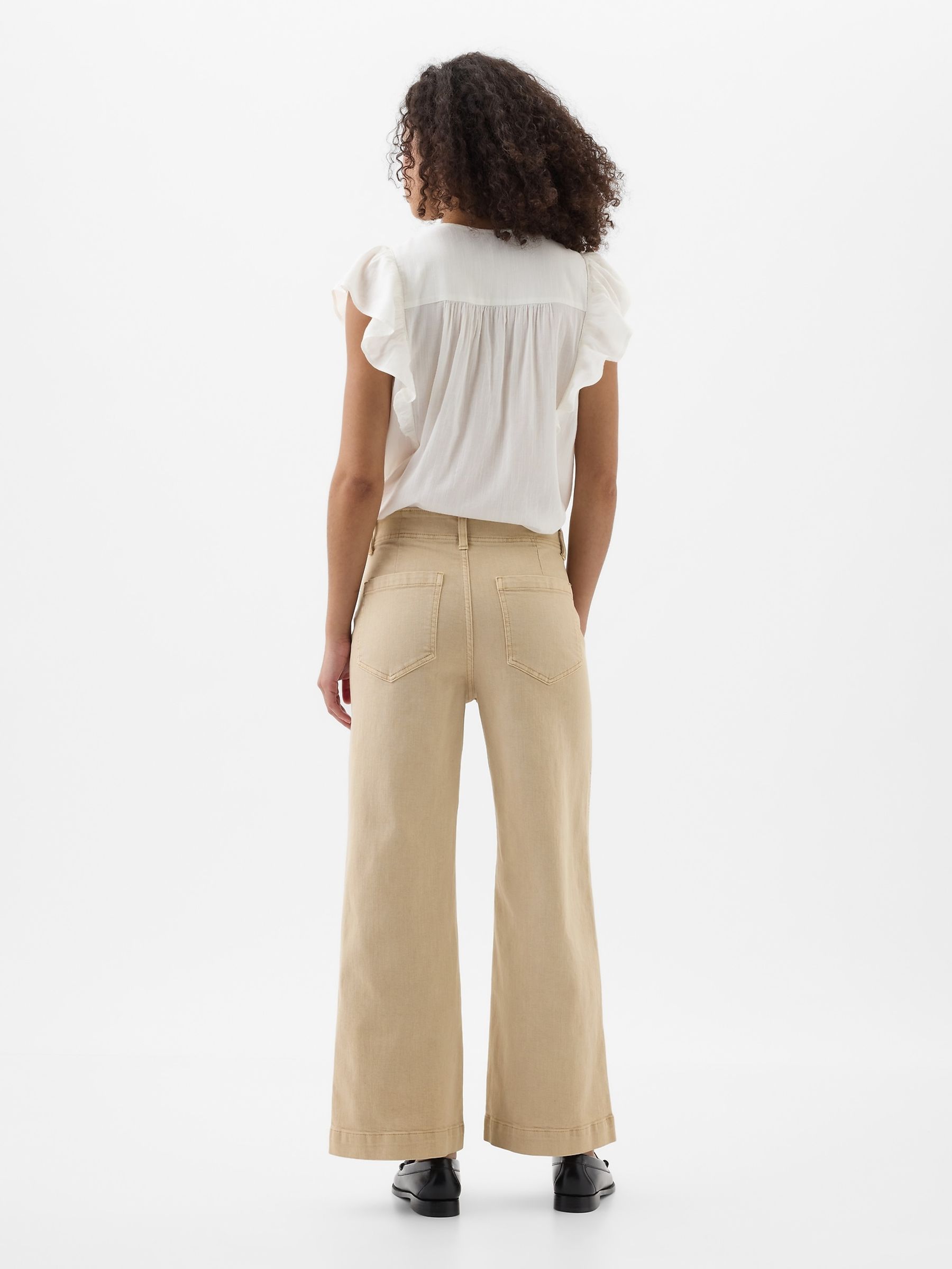 Beige High Waist Wide Leg Cropped Jeans - Image 4 of 7