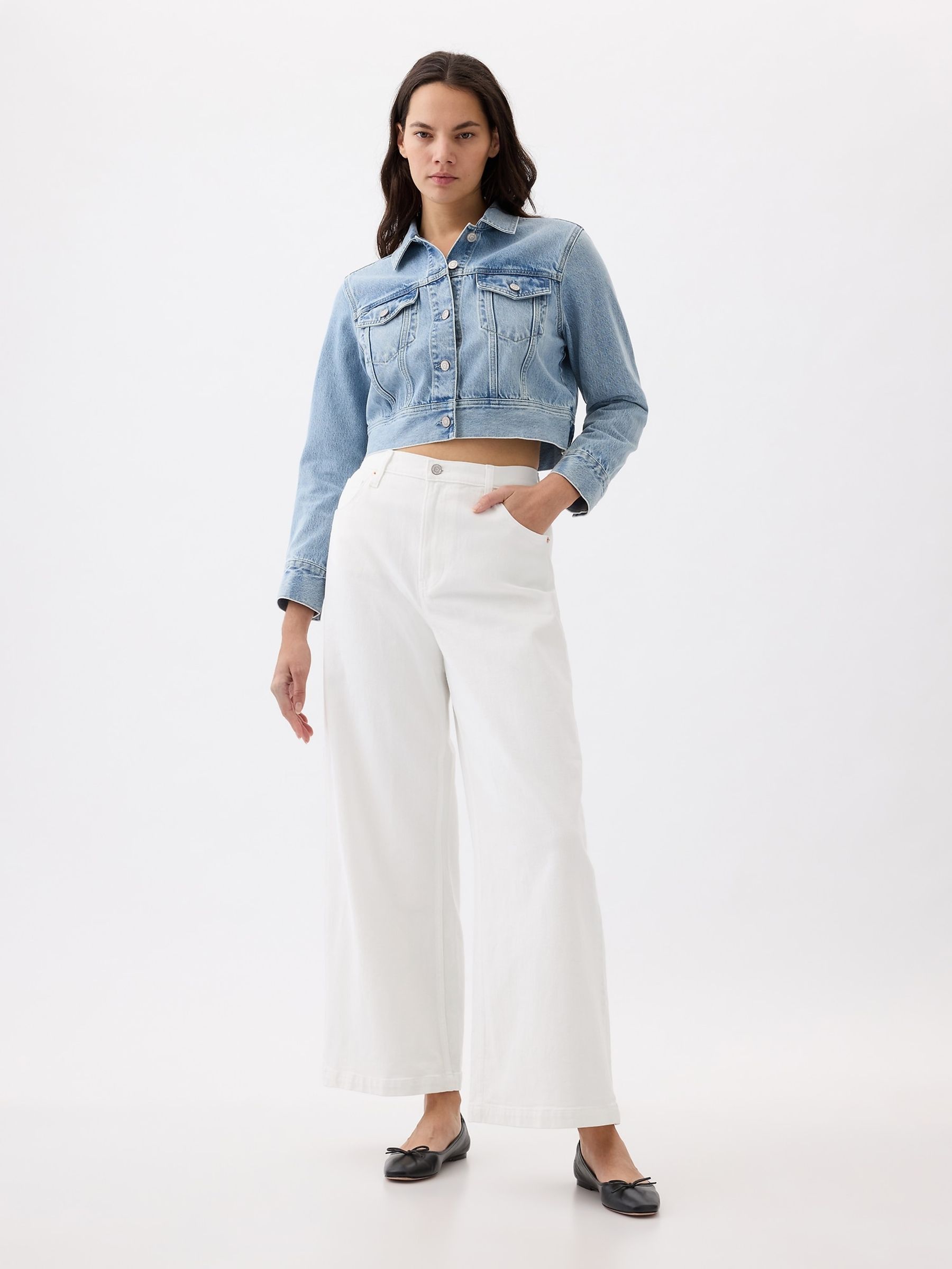 White High Waist Wide Leg Cropped Jeans - Image 1 of 6
