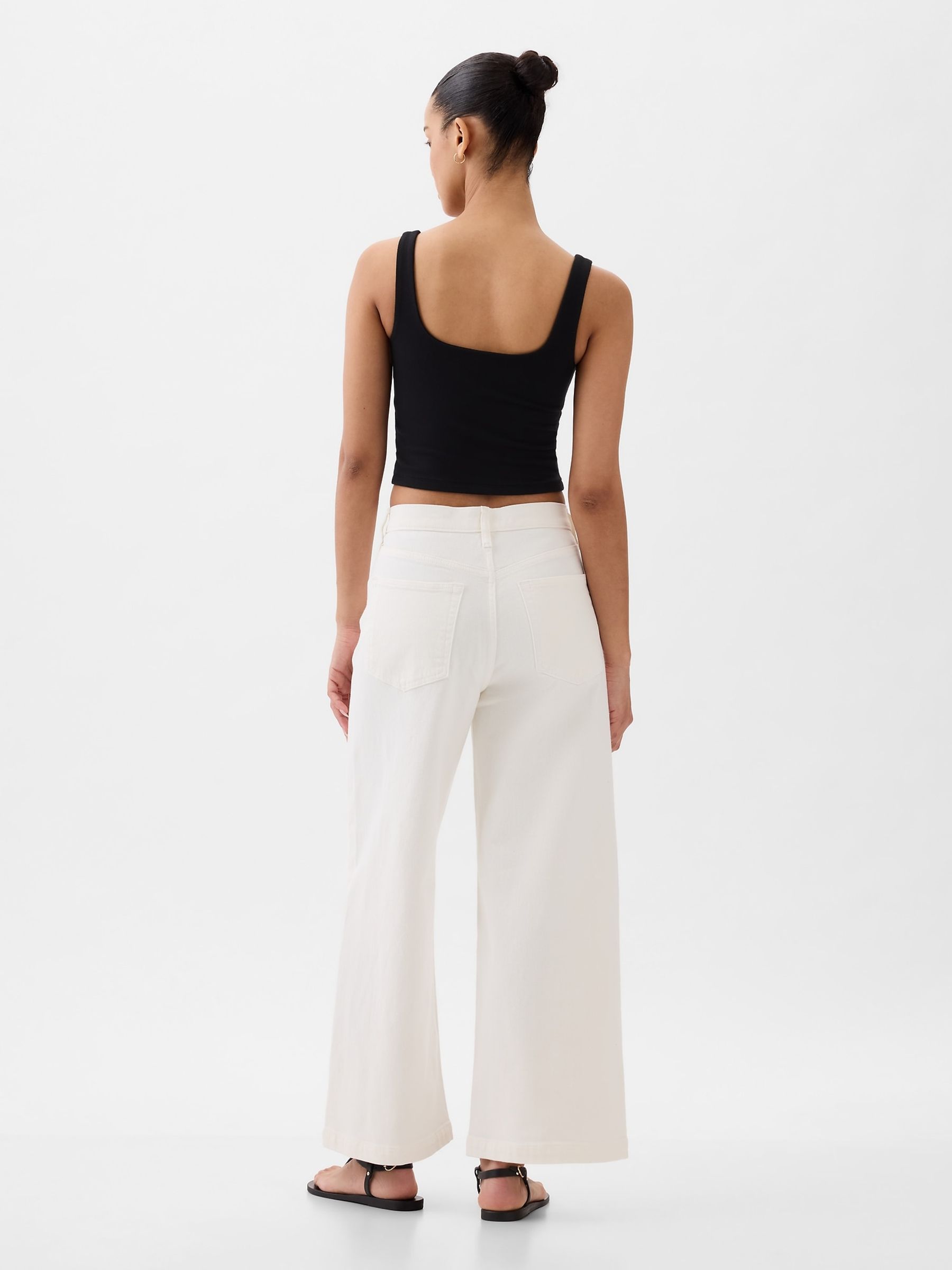 White High Waist Wide Leg Cropped Jeans - Image 3 of 6