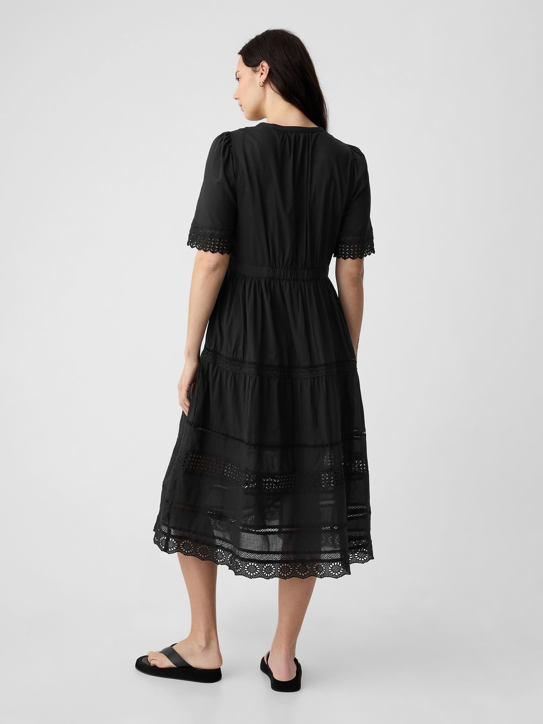 Black Cotton Lace Midi Dress - Image 2 of 5