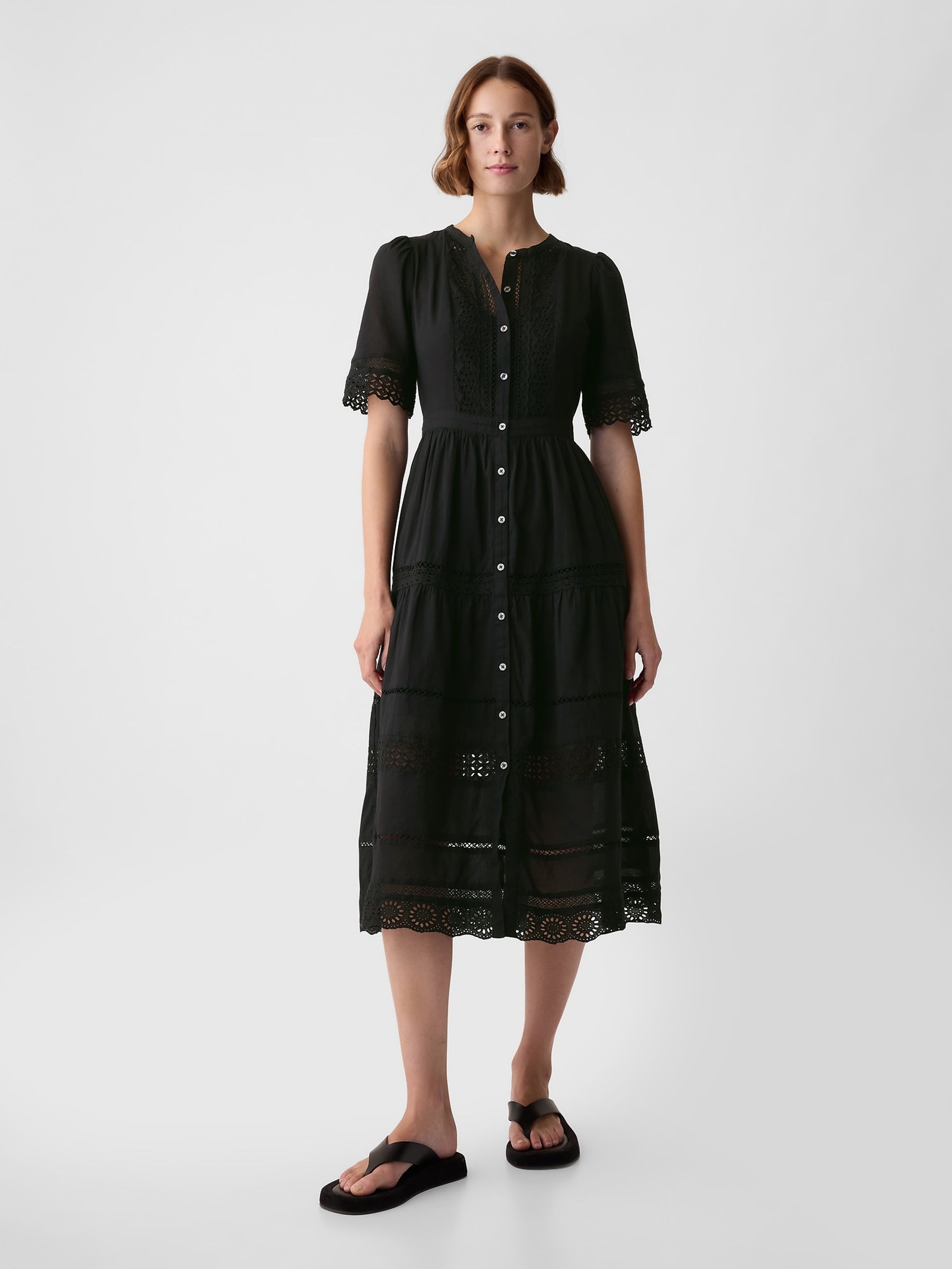 Black Cotton Lace Midi Dress - Image 3 of 5