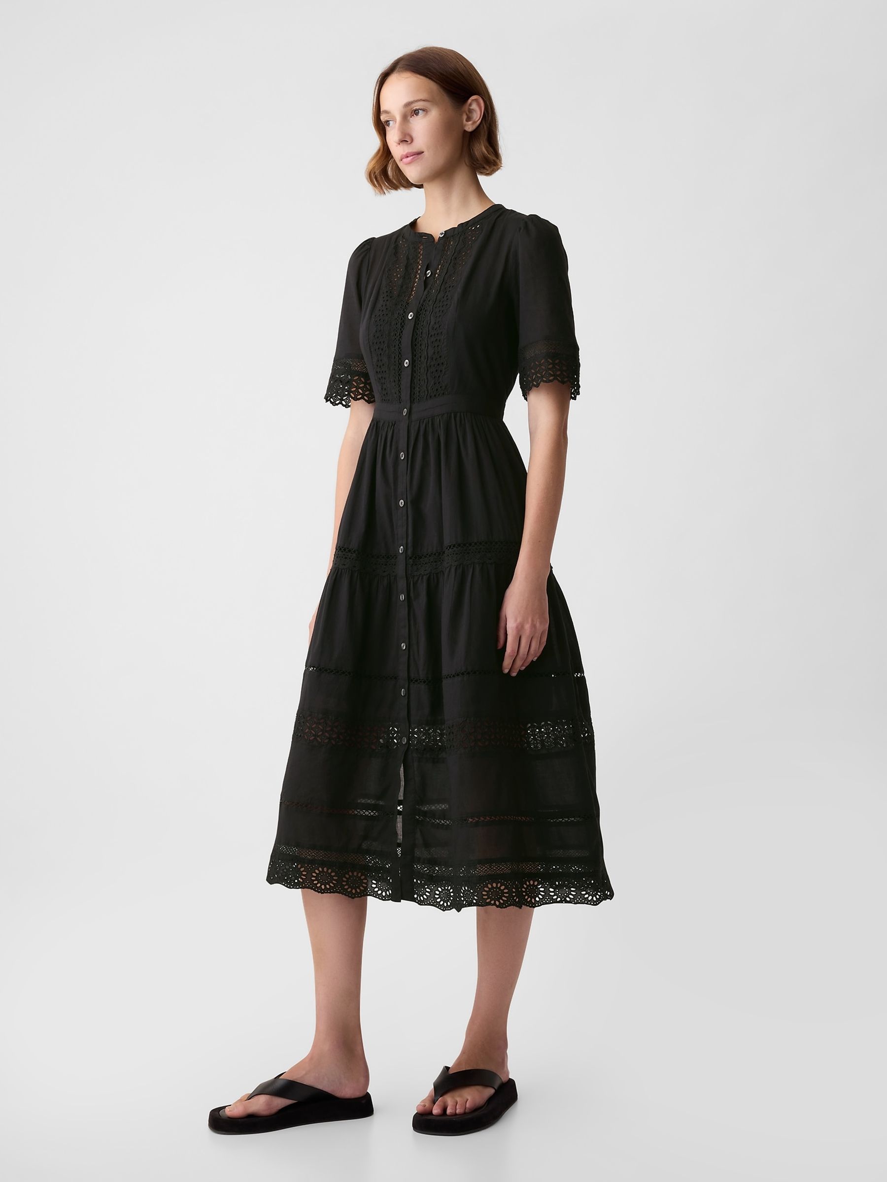 Black Cotton Lace Midi Dress - Image 4 of 5