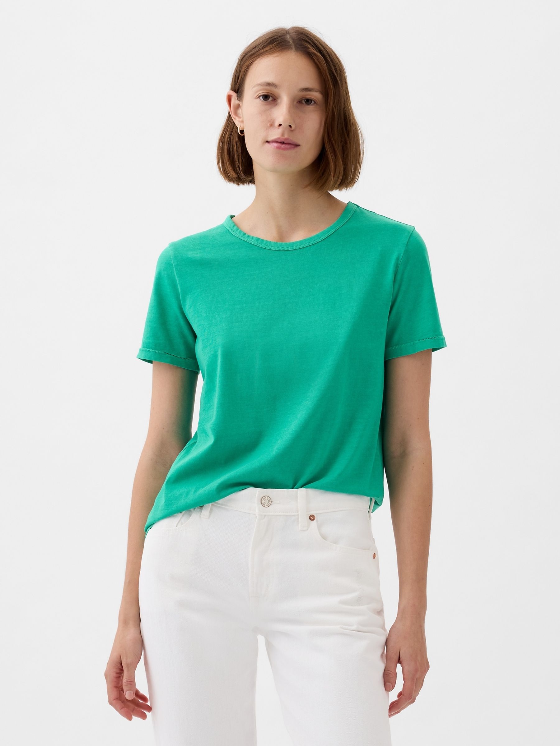 Green Organic Cotton Vintage Crew Neck T-Shirt - Image 1 of 4