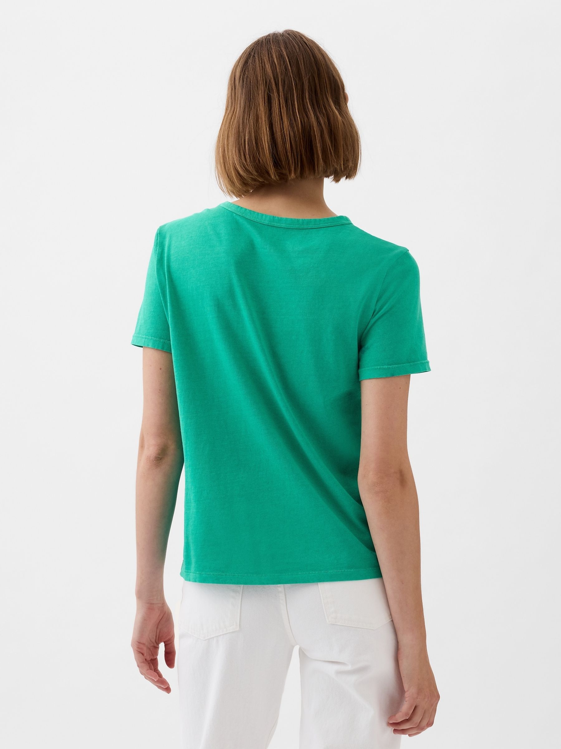 Green Organic Cotton Vintage Crew Neck T-Shirt - Image 2 of 4