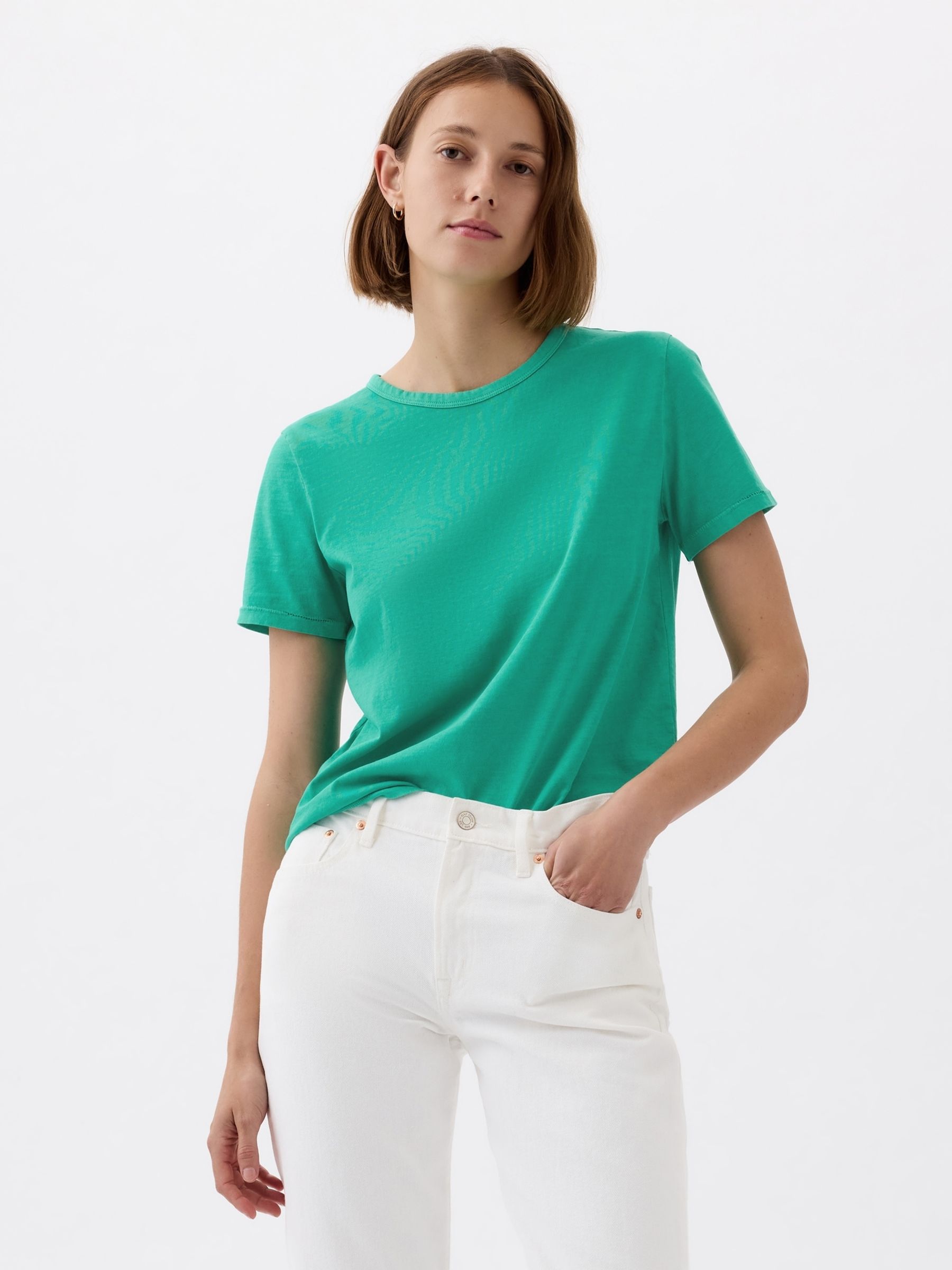 Green Organic Cotton Vintage Crew Neck T-Shirt - Image 3 of 4