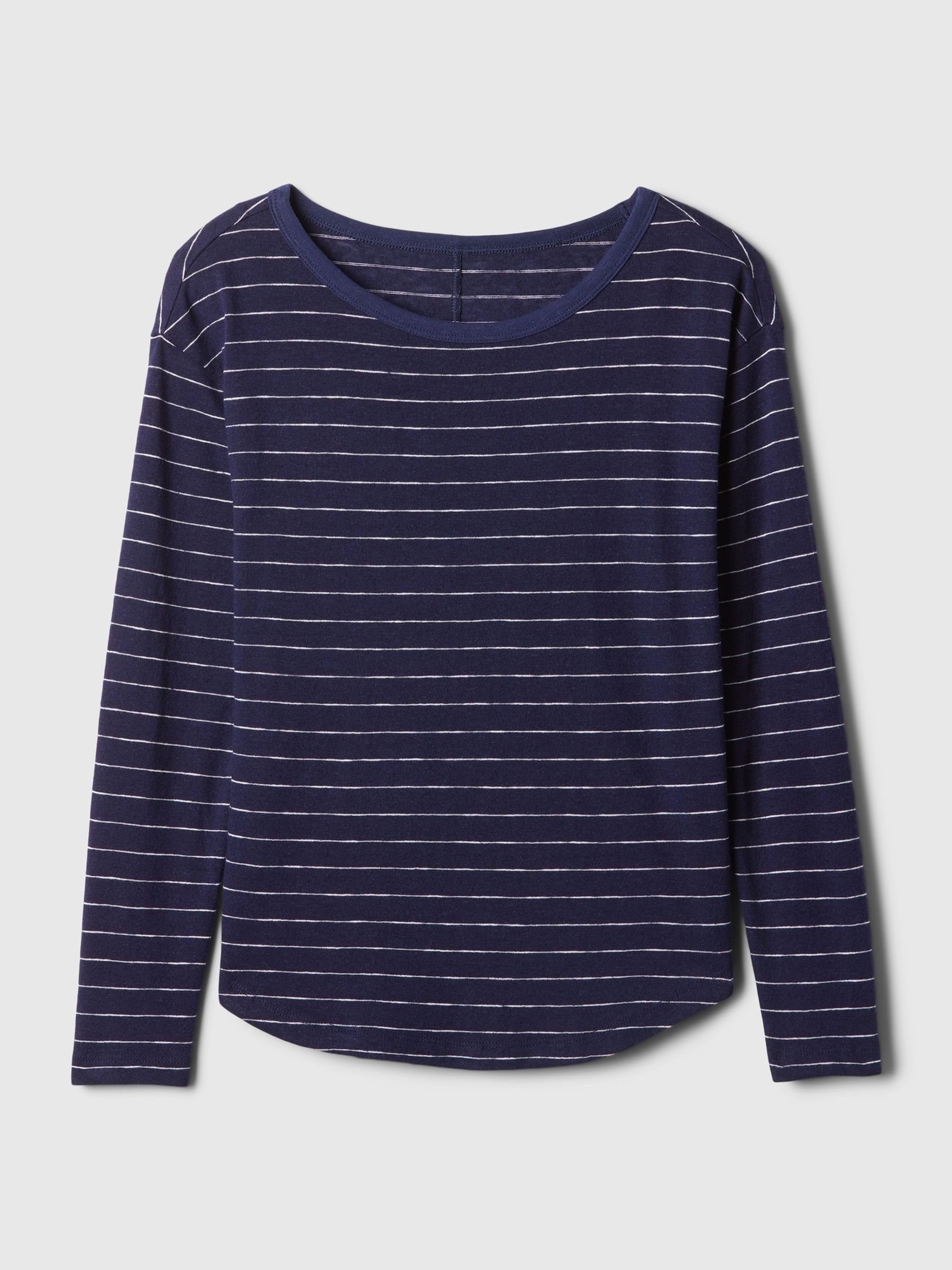 Blue Linen Blend Long Sleeve Boatneck T-Shirt - Image 4 of 4