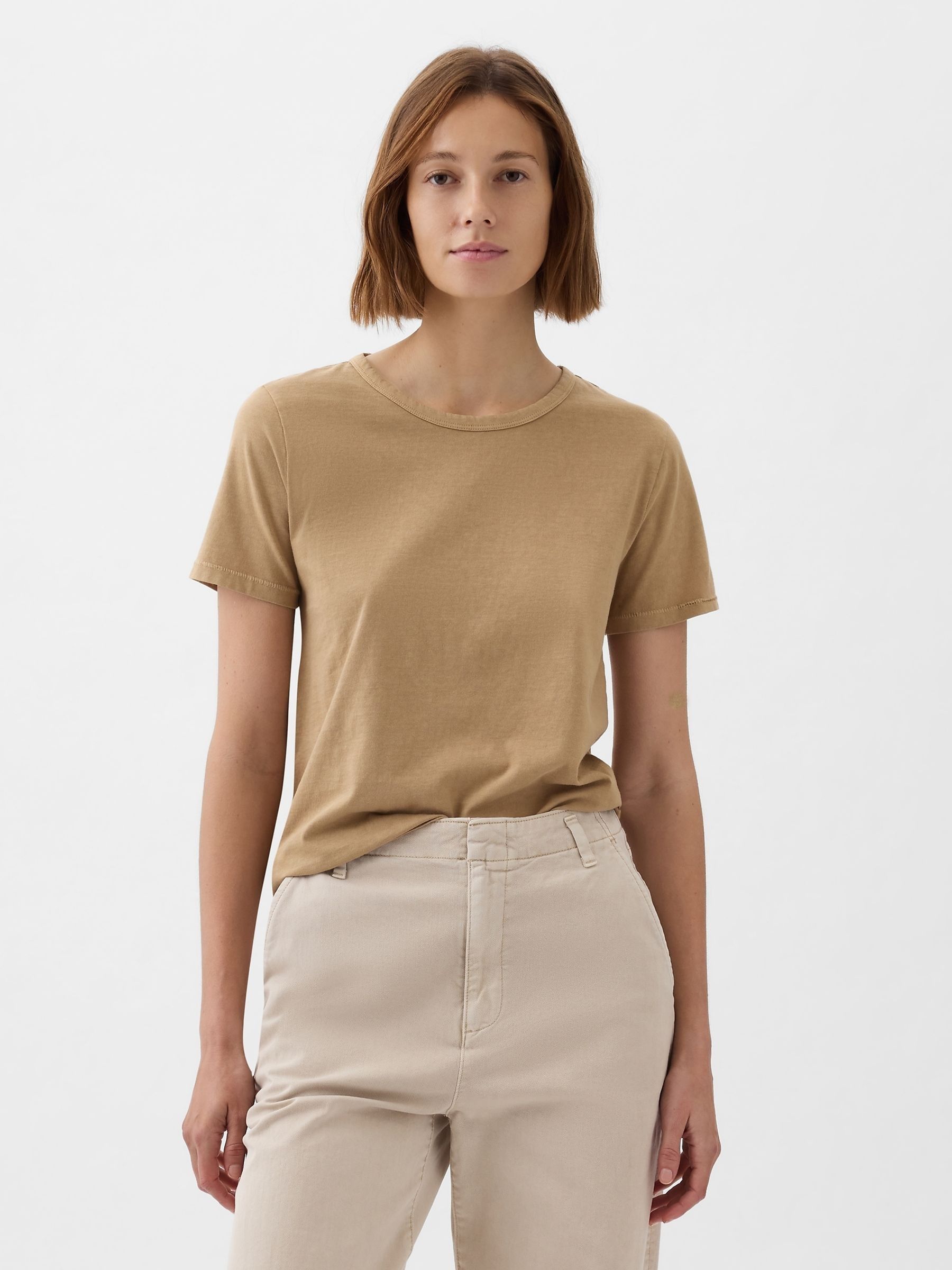 Brown Cotton Short Sleeve Vintage Crew Neck T-Shirt - Image 1 of 4