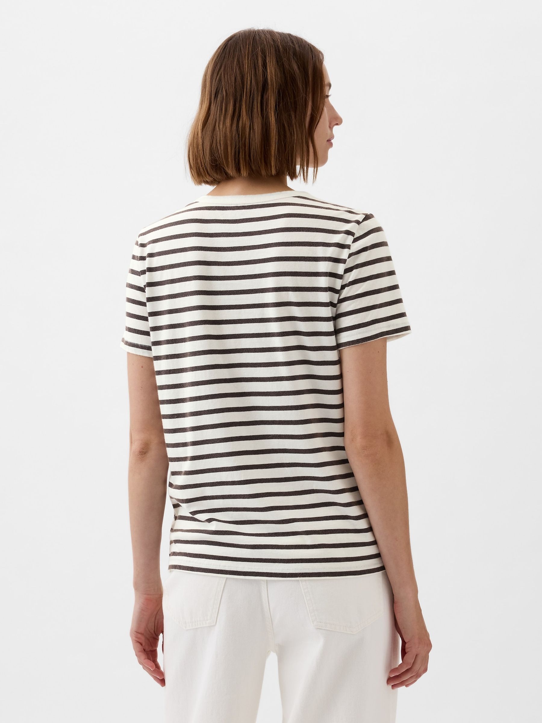 Black/White Stripe Organic Cotton Vintage Crew Neck T-Shirt - Image 2 of 4