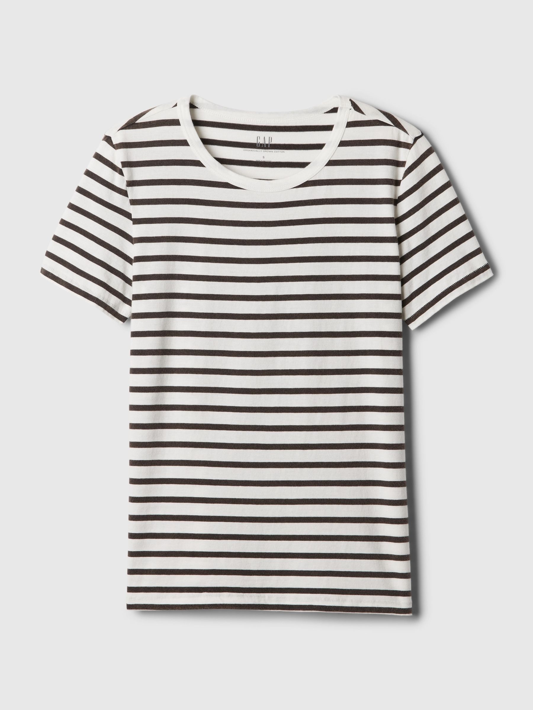 Black/White Stripe Organic Cotton Vintage Crew Neck T-Shirt - Image 4 of 4