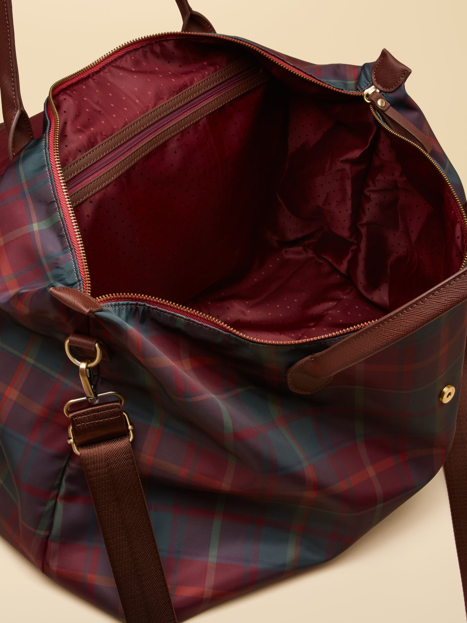 Large Berry Check Zip Top Weekend Bag - Image 8 of 8 Large Berry Check Zip Top Weekend Bag - Image 8 of 8