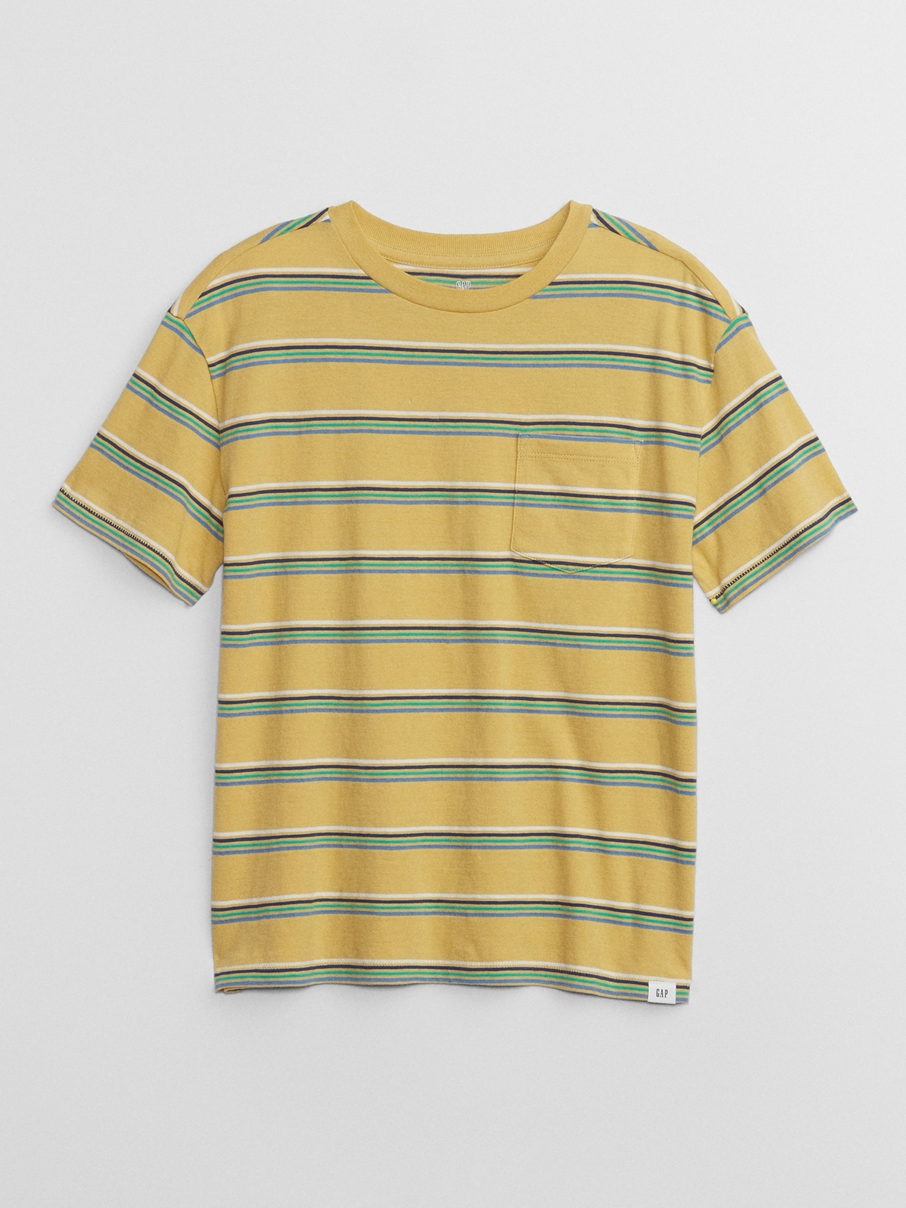 Yellow/Green Stripe Pocket Short Sleeve Crew Neck T-Shirt (4-13yrs) | Gap