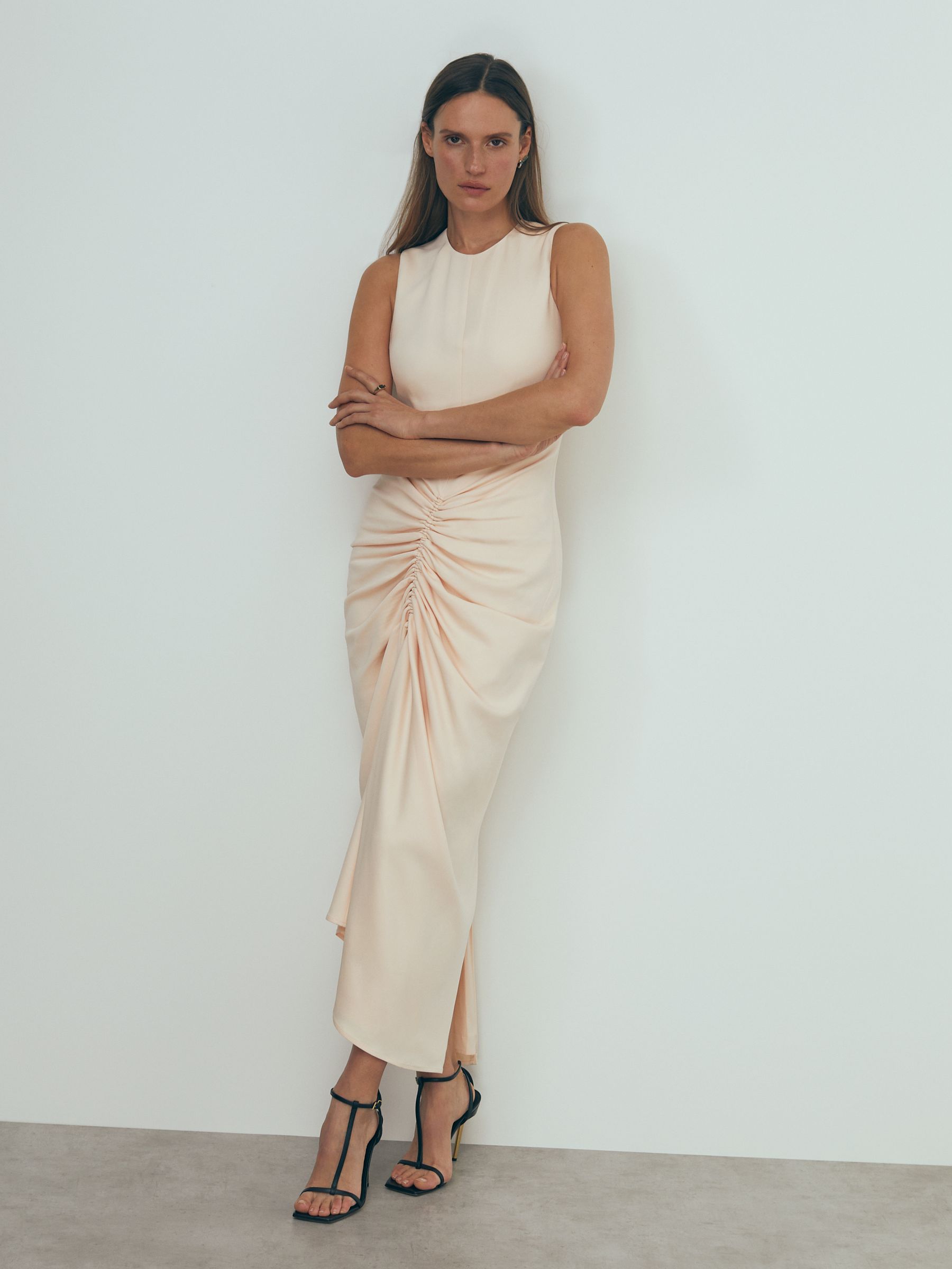 Atelier Ruched Bodycon Midi Dress in Blush - Image 3 of 6