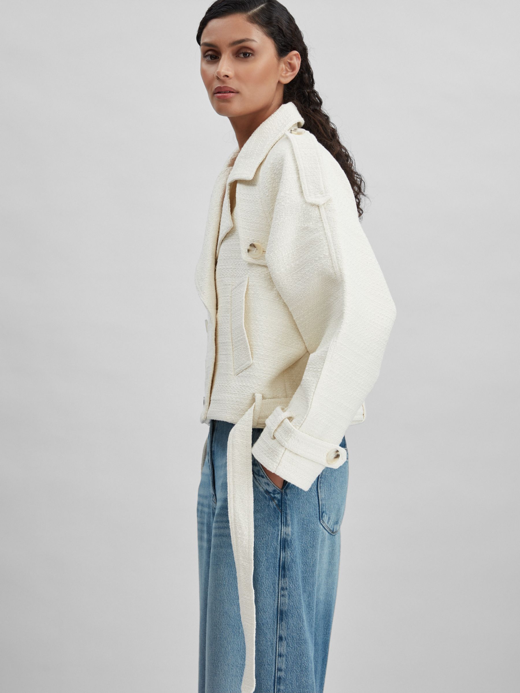 Meotine Cropped Tweed Jacket in Cream - Image 1 of 7