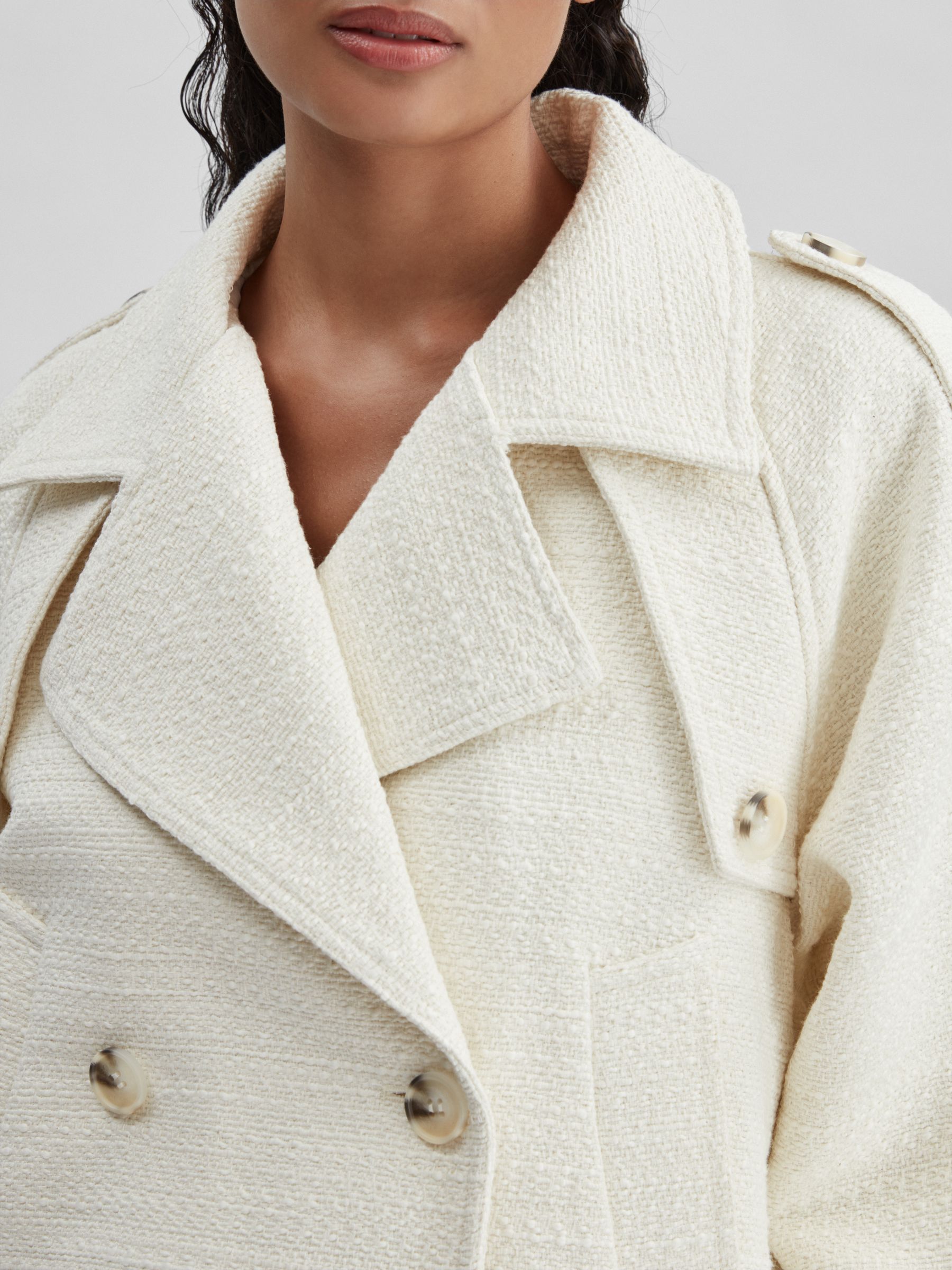 Meotine Cropped Tweed Jacket in Cream - Image 4 of 7