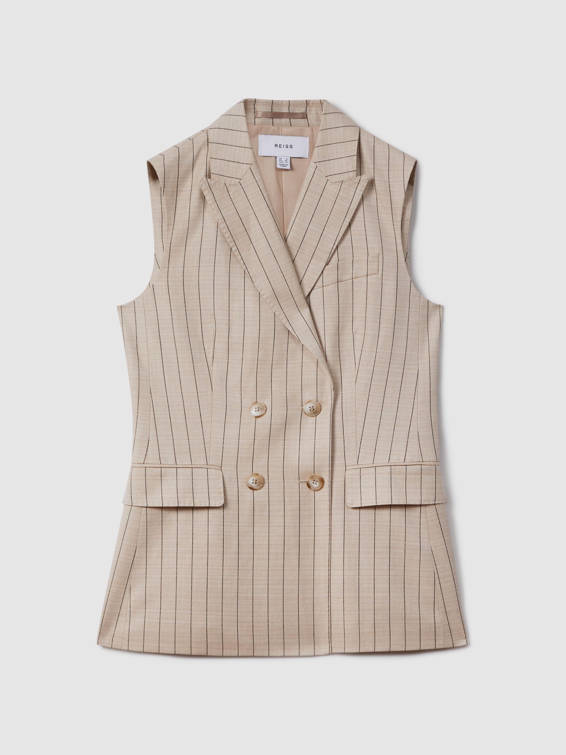 Petite Wool Blend Striped Double Breasted Waistcoat in Neutral - Image 2 of 7