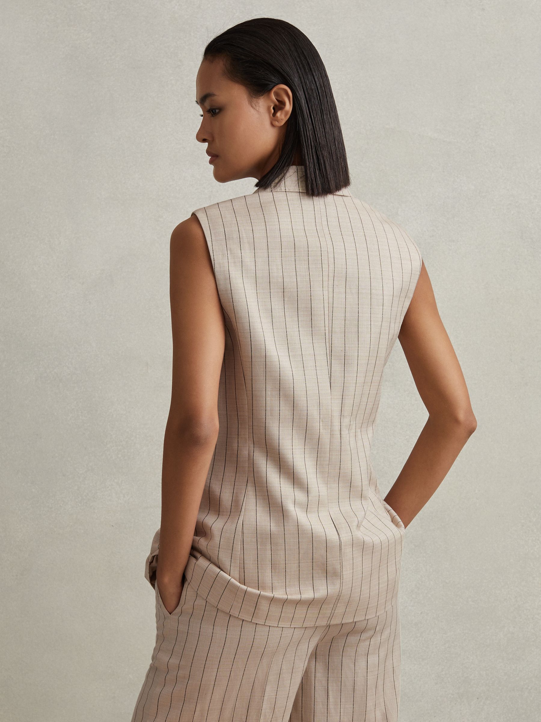 Petite Wool Blend Striped Double Breasted Waistcoat in Neutral - Image 5 of 7