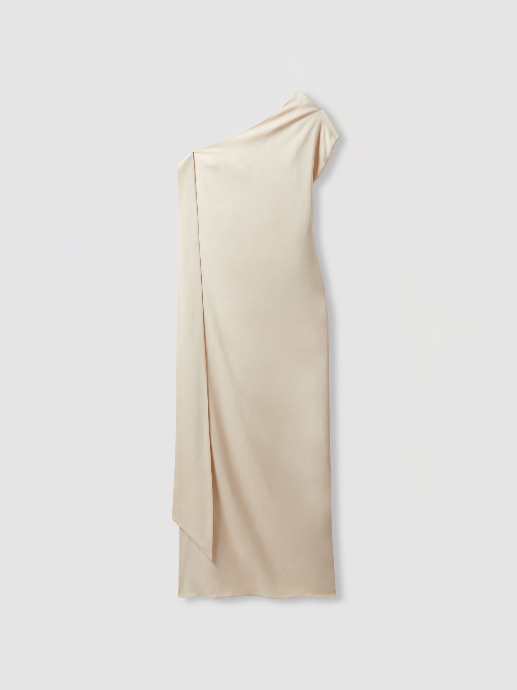 Reiss Atelier One-Shoulder Drape Back Maxi Dress in Off
