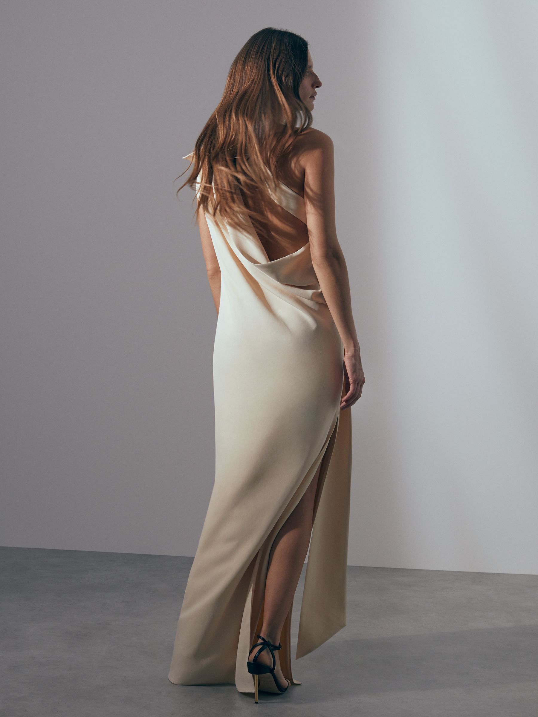 Atelier One-Shoulder Drape Back Maxi Dress in Off White - Image 4 of 5