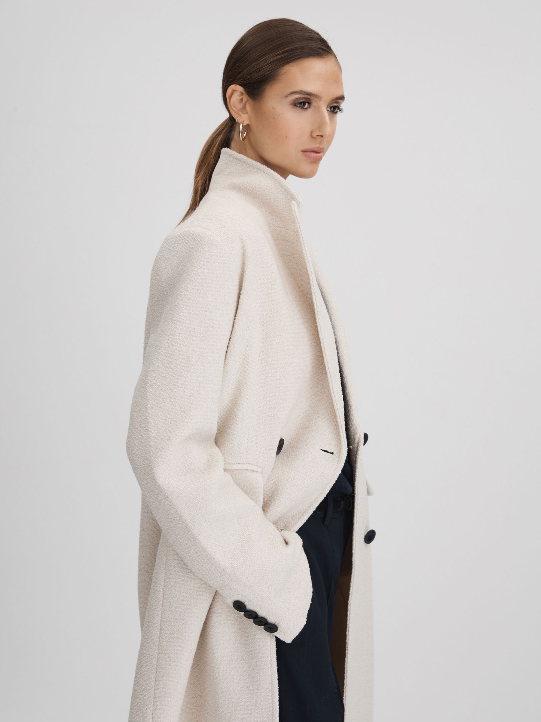 Meotine Wool Blend Boucle Coat in Cream - Image 3 of 7