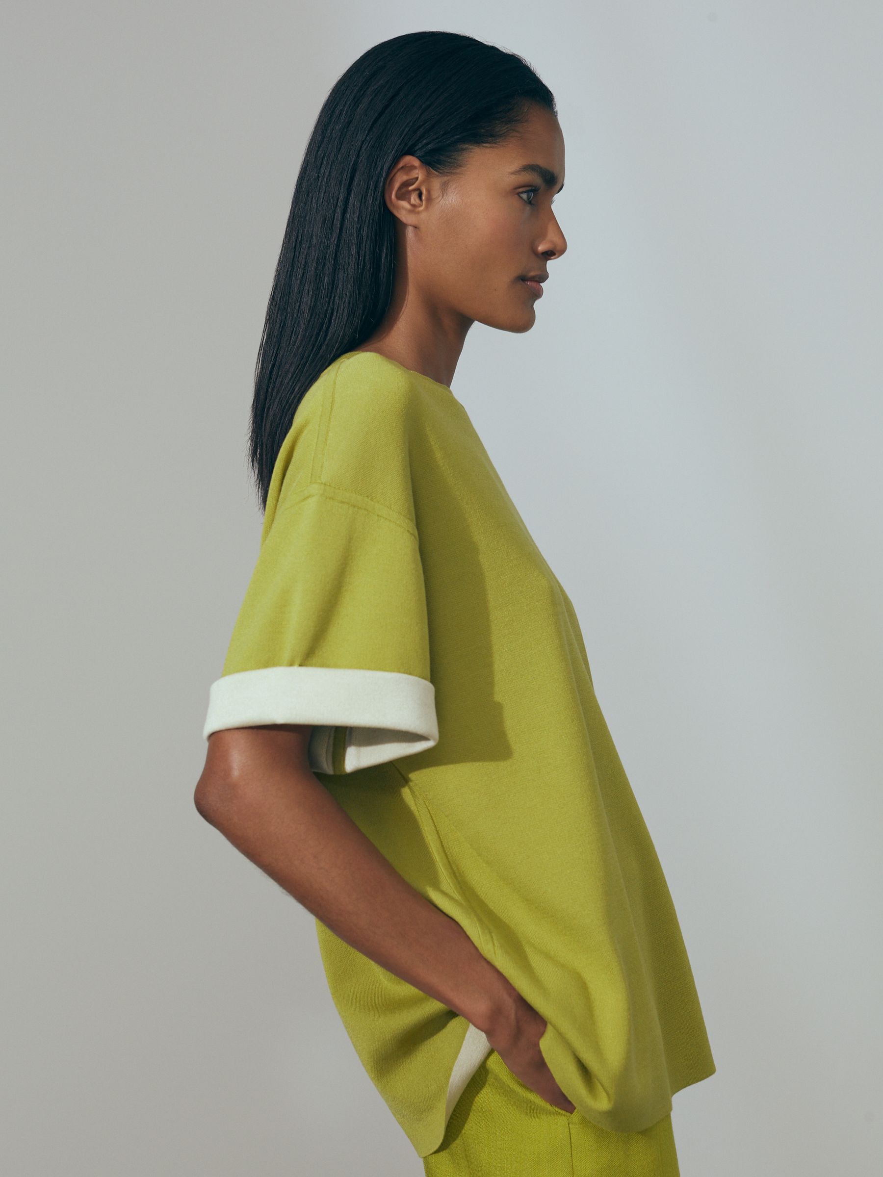 Atelier Knitted Silk Blend Top with Cashmere in Green - Image 1 of 5