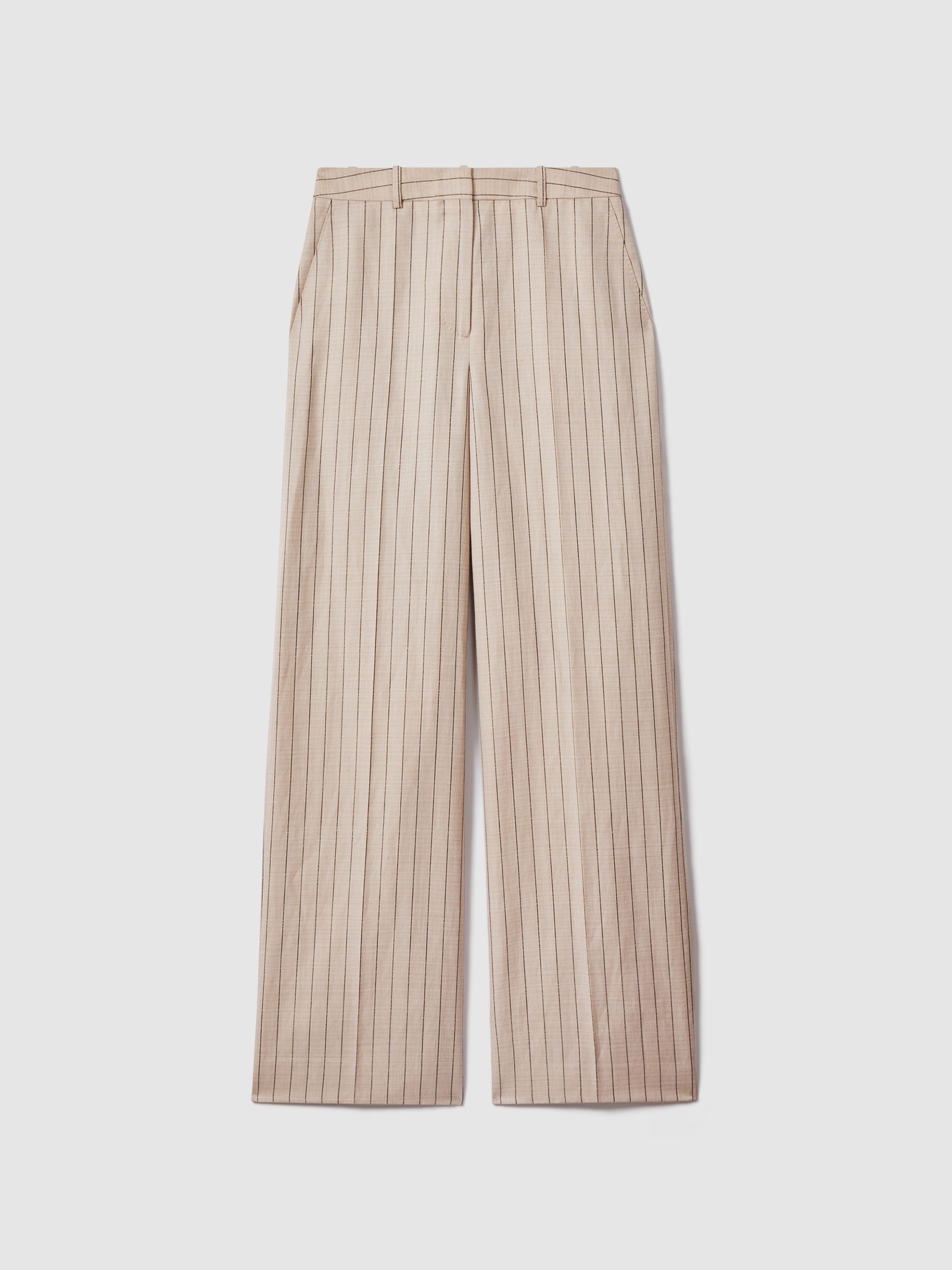 Petite Wool Blend Striped Wide Leg Trousers in Neutral - Image 2 of 7